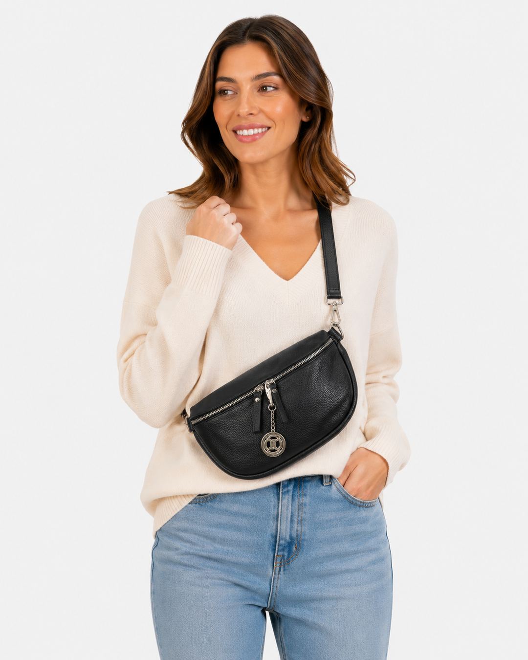 Marsupio Donna EMMA in Vera Pelle Nero | Made in Italy