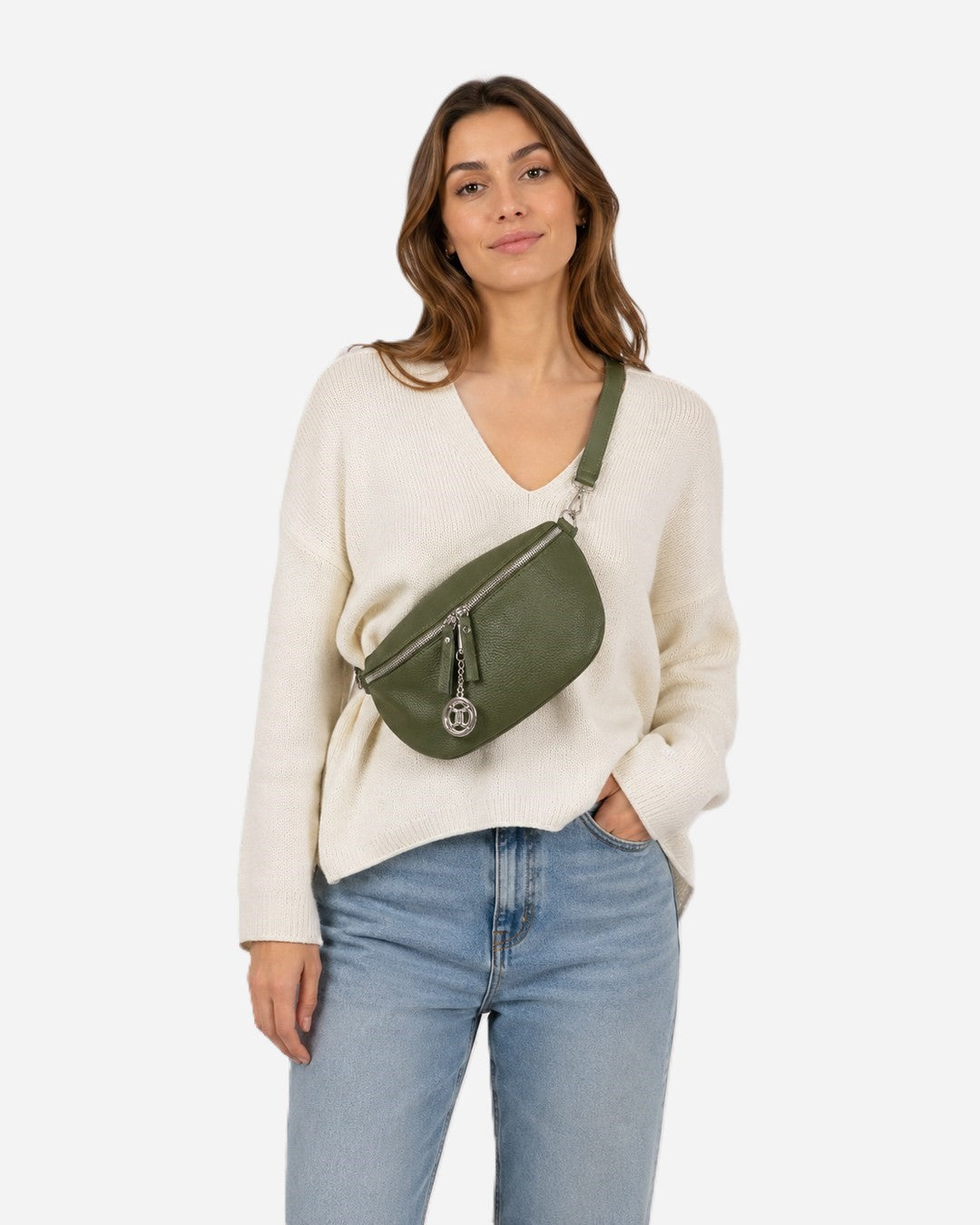 Marsupio Donna EMMA in Vera Pelle Verde Militare | Made in Italy