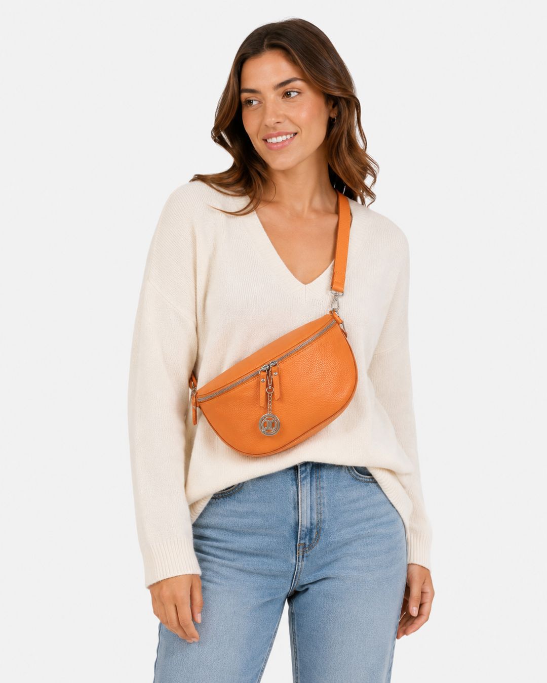 Marsupio Donna EMMA in Vera Pelle Arancio | Made in Italy