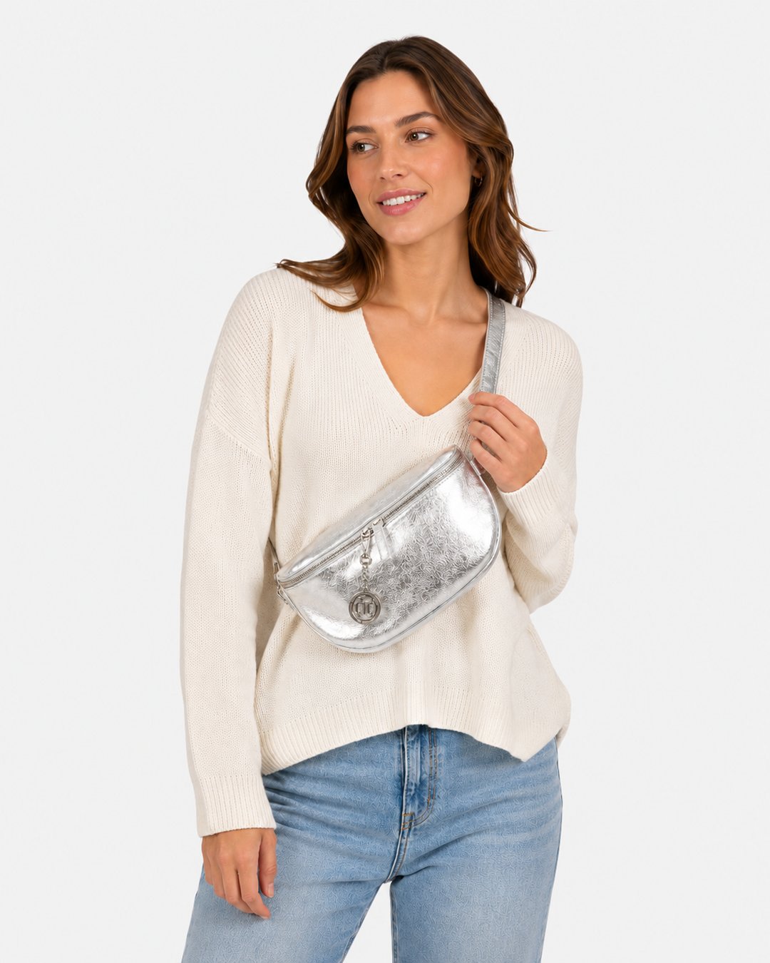 Marsupio Donna EMMA in Vera Pelle Argento | Made in Italy