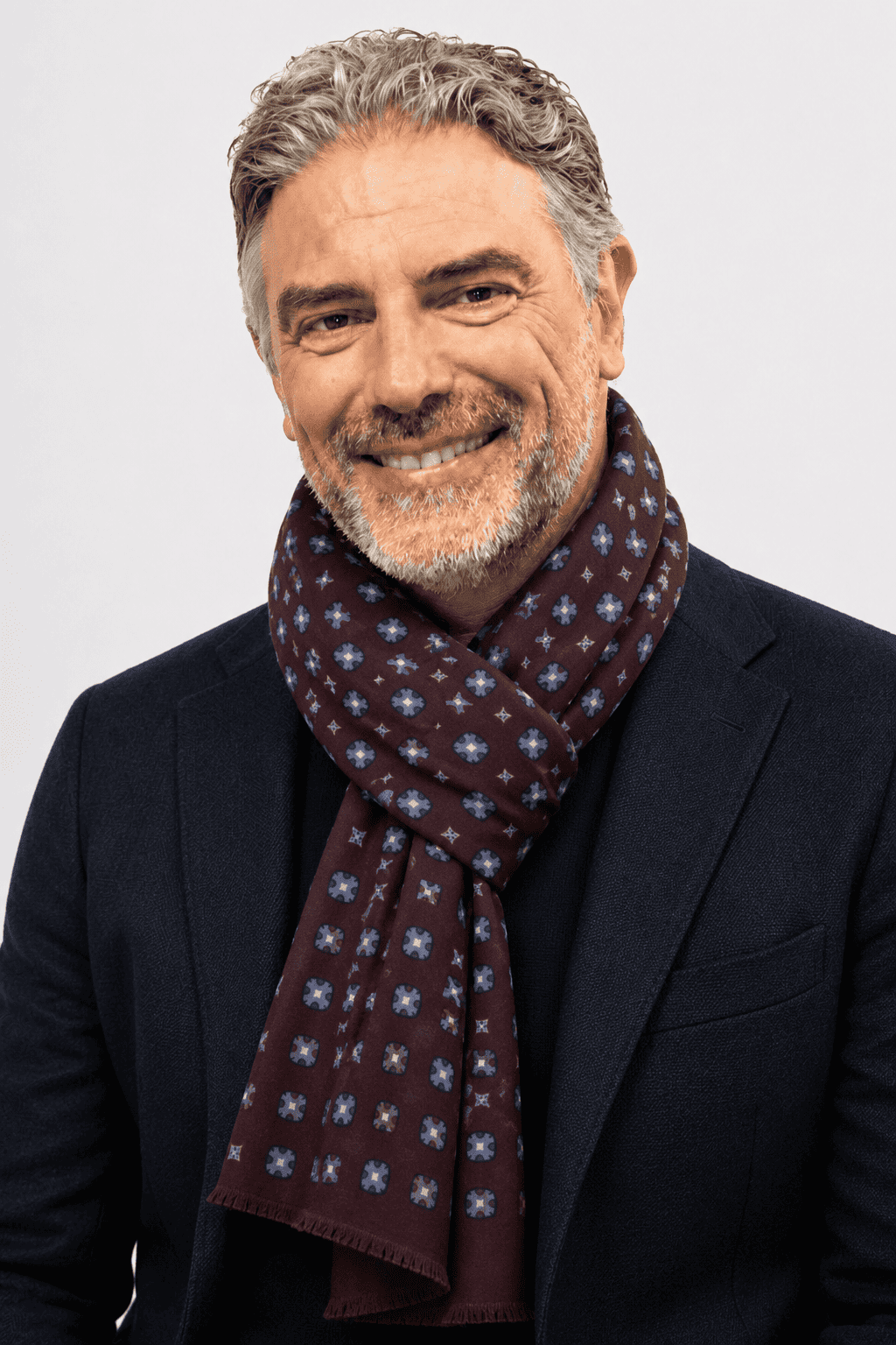 Sciarpa Foulard Pashmina Bordeaux con Motivo Geometrico Multicolore | Acrilico, Lana, Viscosa e Modal