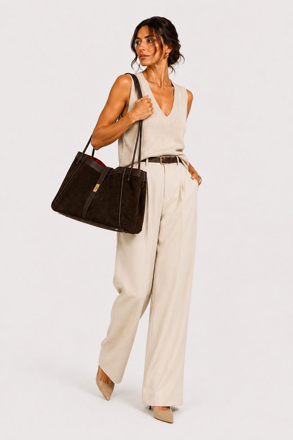 Vanity — Borsa in Camoscio con Pochette estraibile Interna Rossa