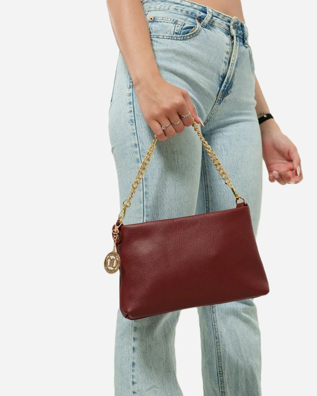 Pochette Alessandra con Tracolla – Vera Pelle Bordeaux | Made in Italy