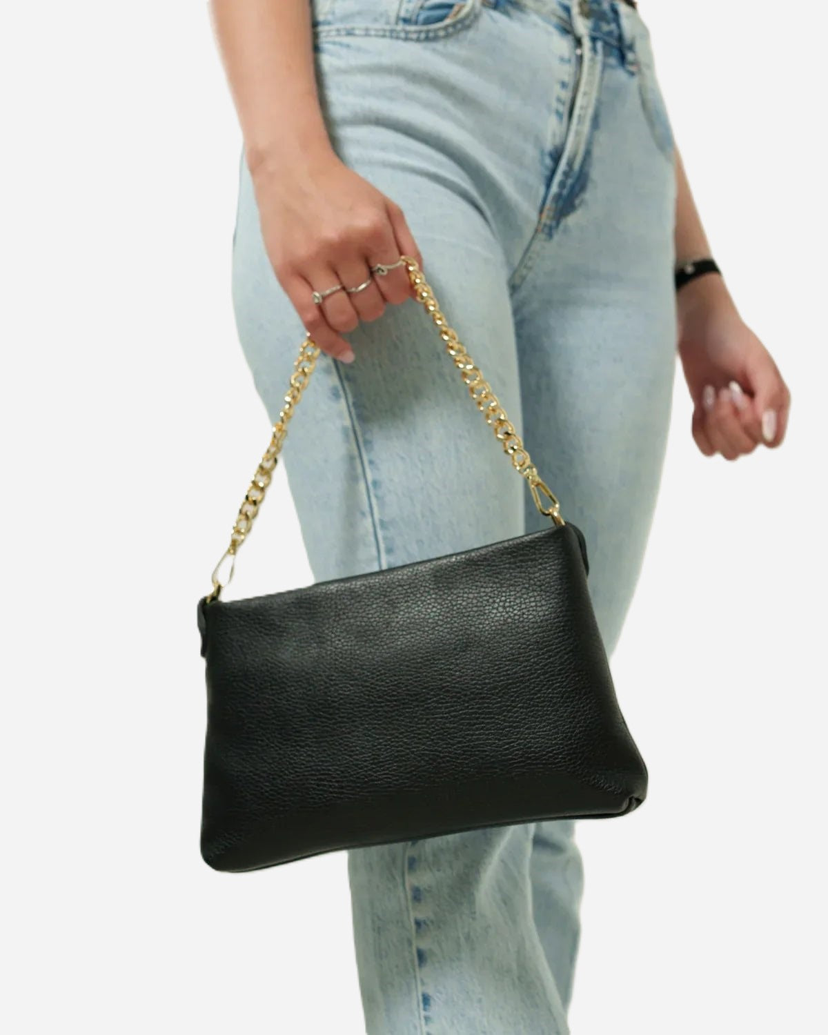 Pochette Alessandra con Tracolla – Vera Pelle Nera | Made in Italy