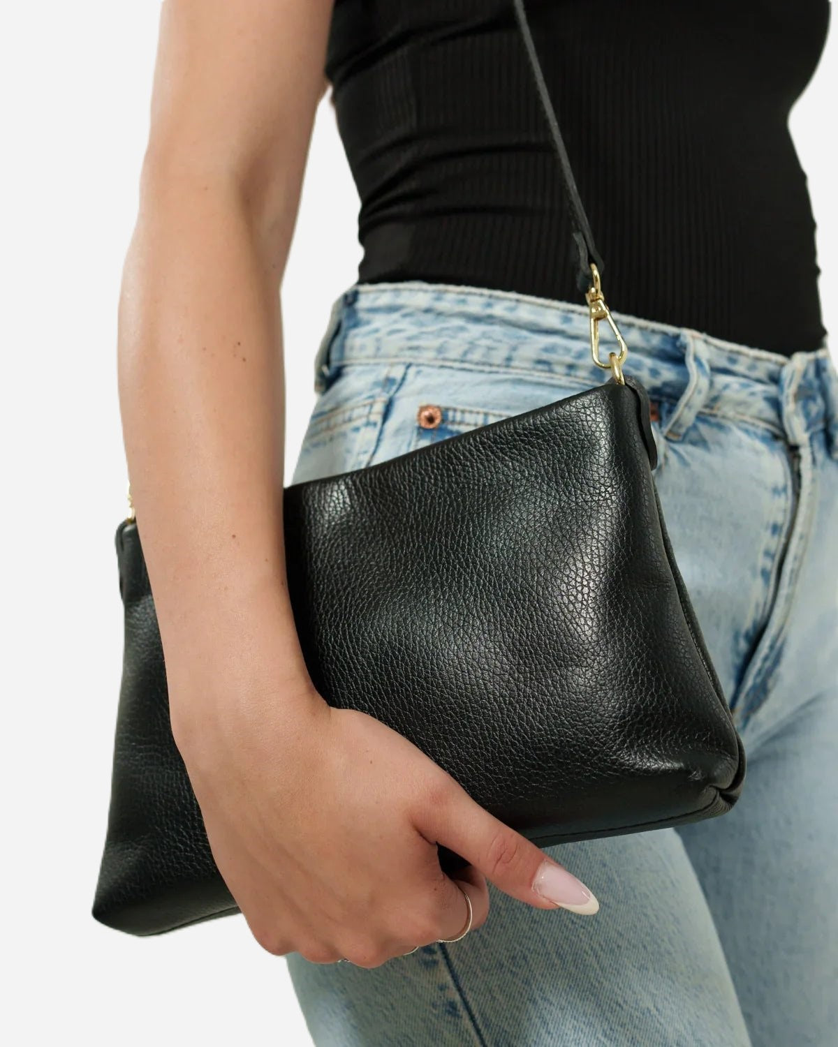 Pochette Alessandra con Tracolla – Vera Pelle Nera | Made in Italy