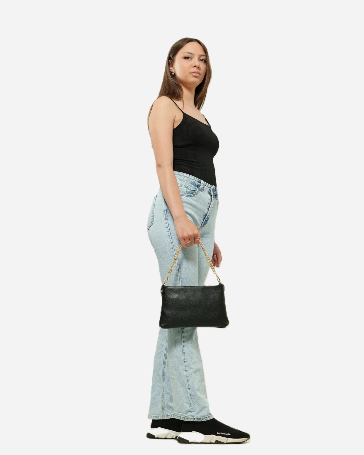 Pochette Alessandra con Tracolla – Vera Pelle Nera | Made in Italy