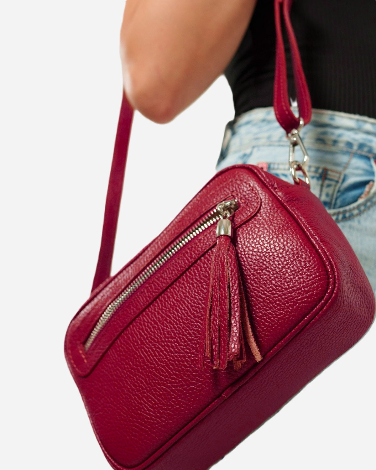 Borsa a Spalla Donna Alessia in Vera Pelle Bordeaux | Made in Italy