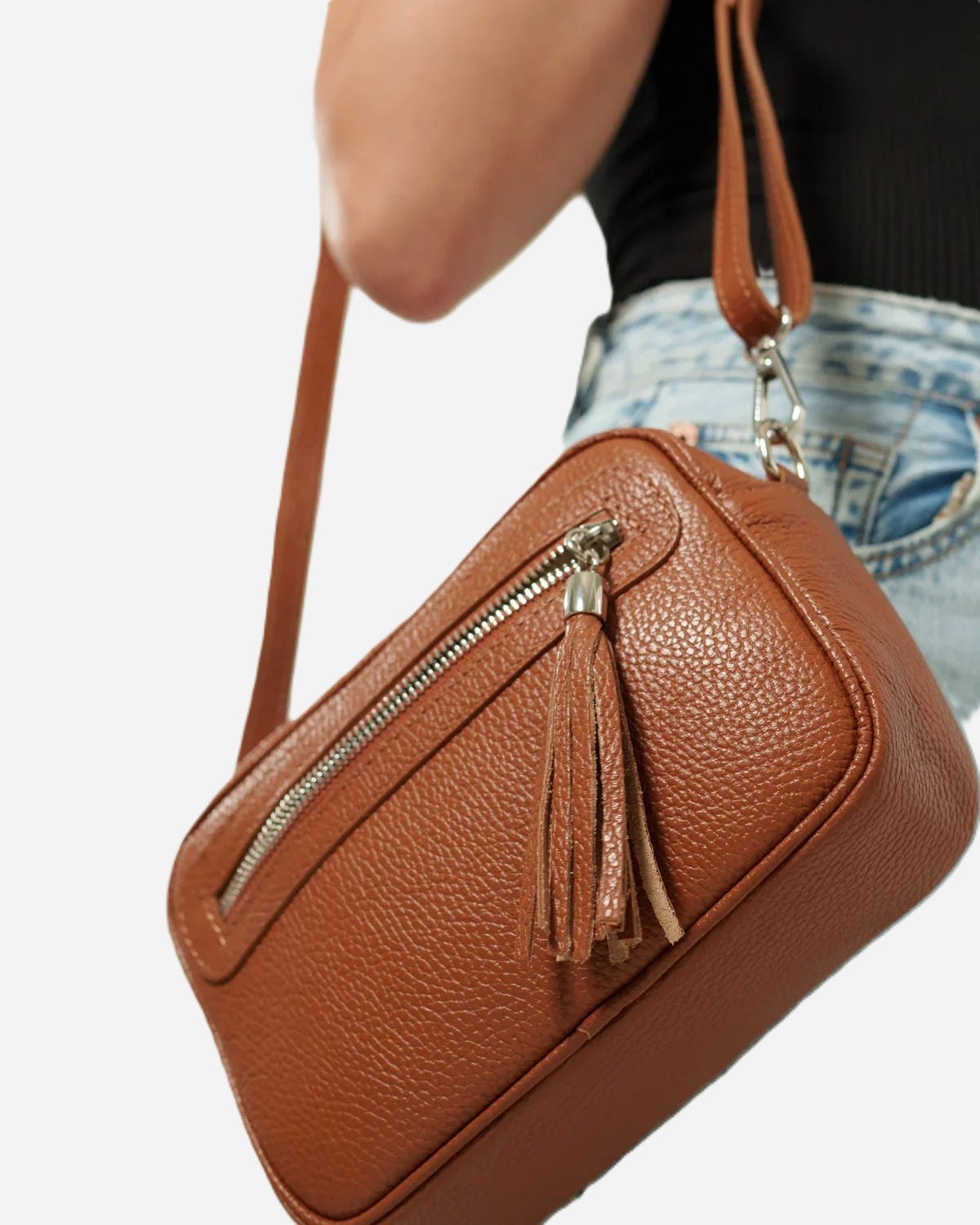 Borsa a Spalla Donna Alessia in Vera Pelle Cognac | Made in Italy