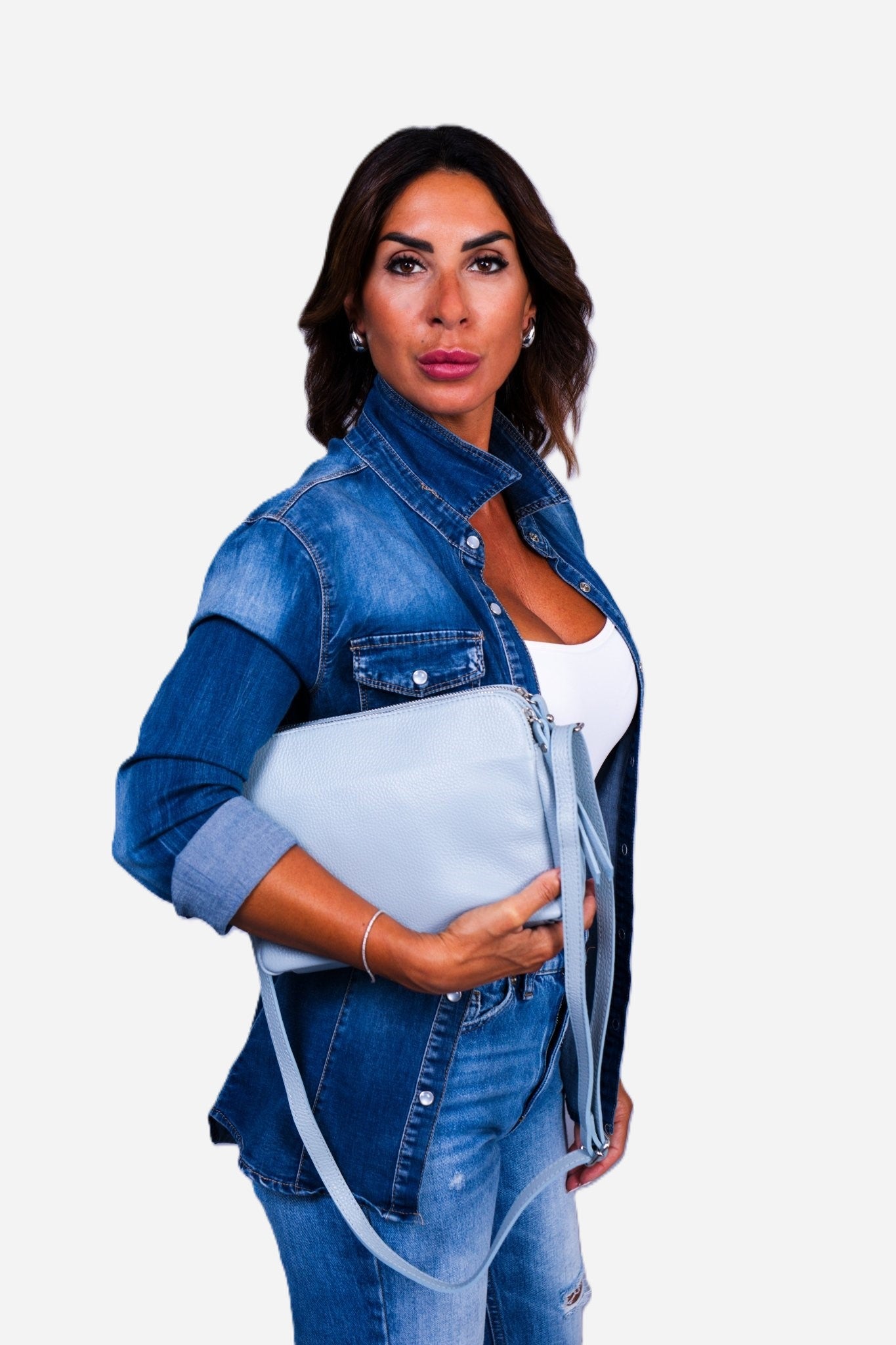 EDVIGE — Borsa a spalla in vera pelle celeste | Made in Italy