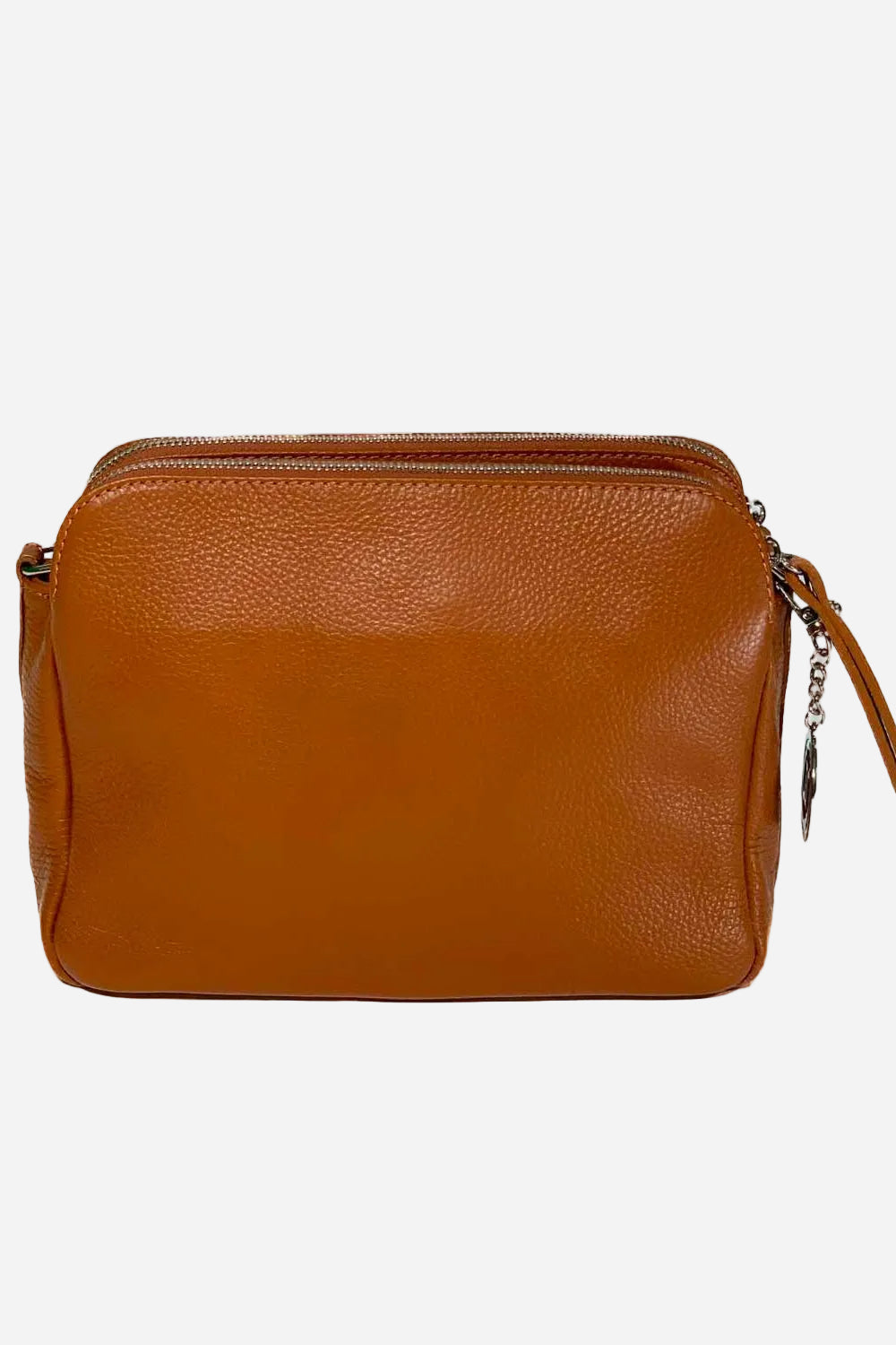 Borsa Donna Edvige Vera Pelle Cognac Doppia Zip Compatta Made in Italy - Alidiluna