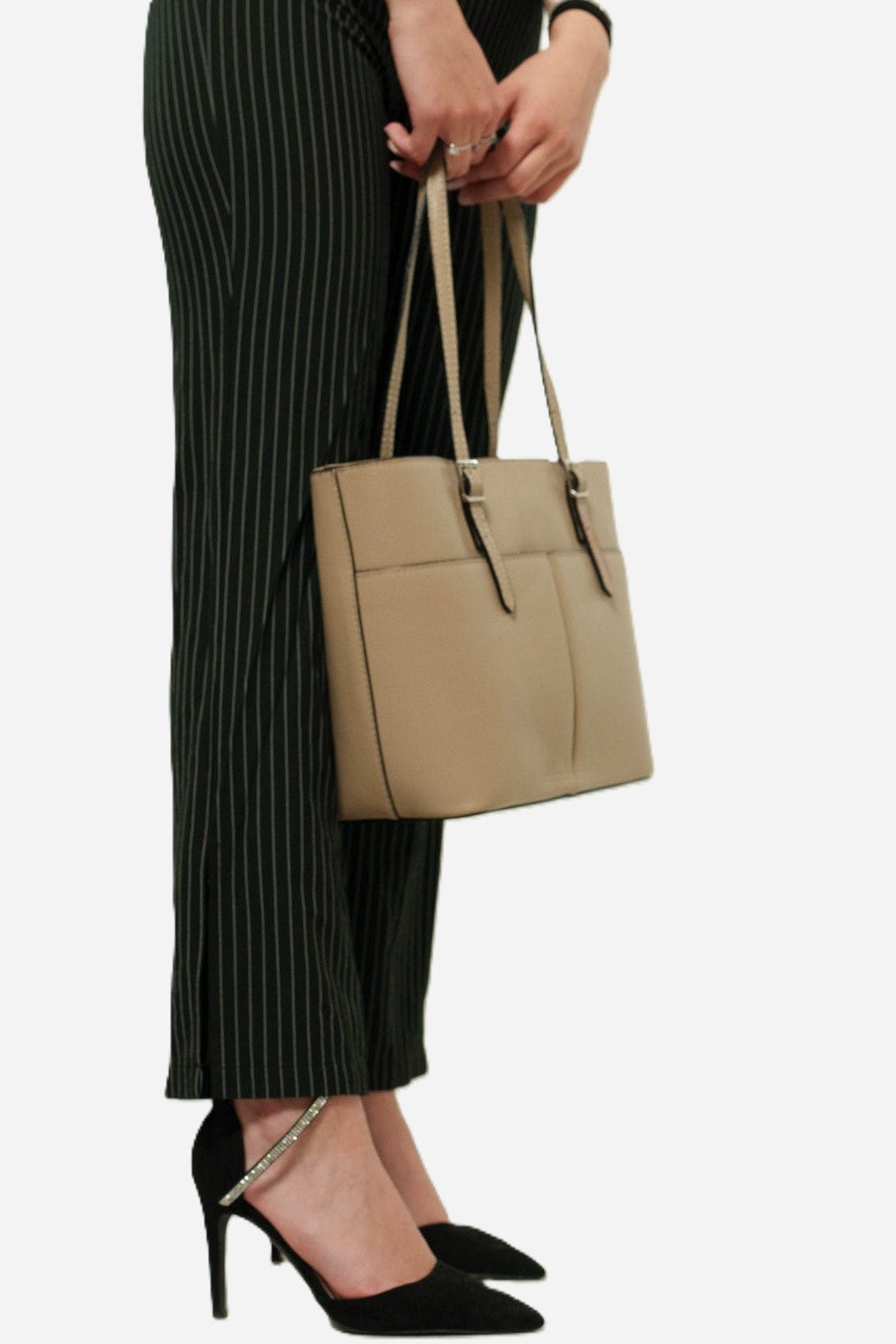 MONICA — Borsa a mano e spalla in pelle palmellato taupe | Made in Italy