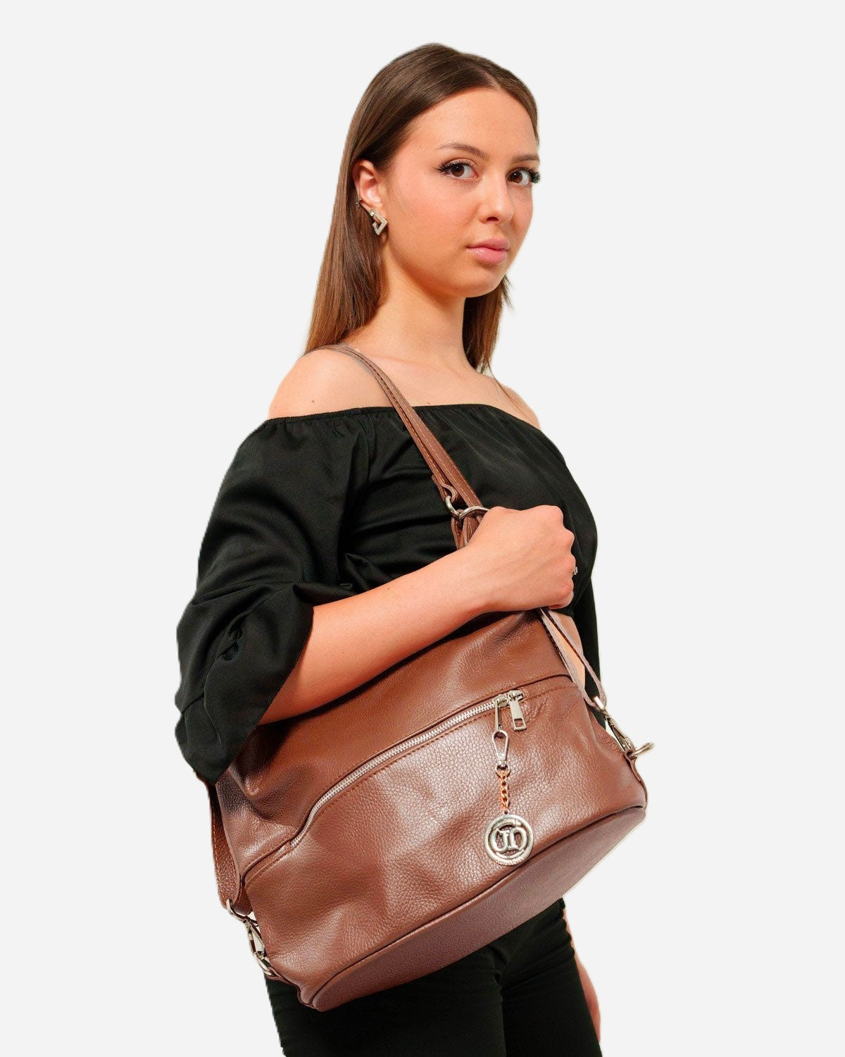 Borsa Donna MONIA in Vera Pelle Marrone | 3 in 1 Spalla Tracolla Zaino