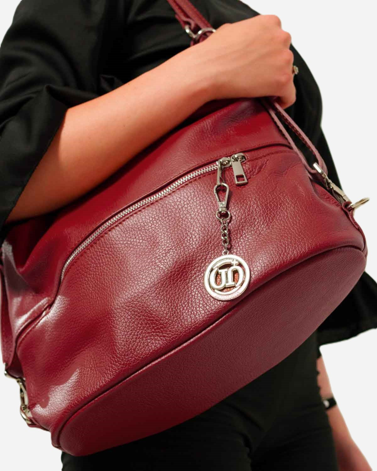 Borsa Donna MONIA in Vera Pelle Borgogna | 3 in 1 Spalla Tracolla Zaino