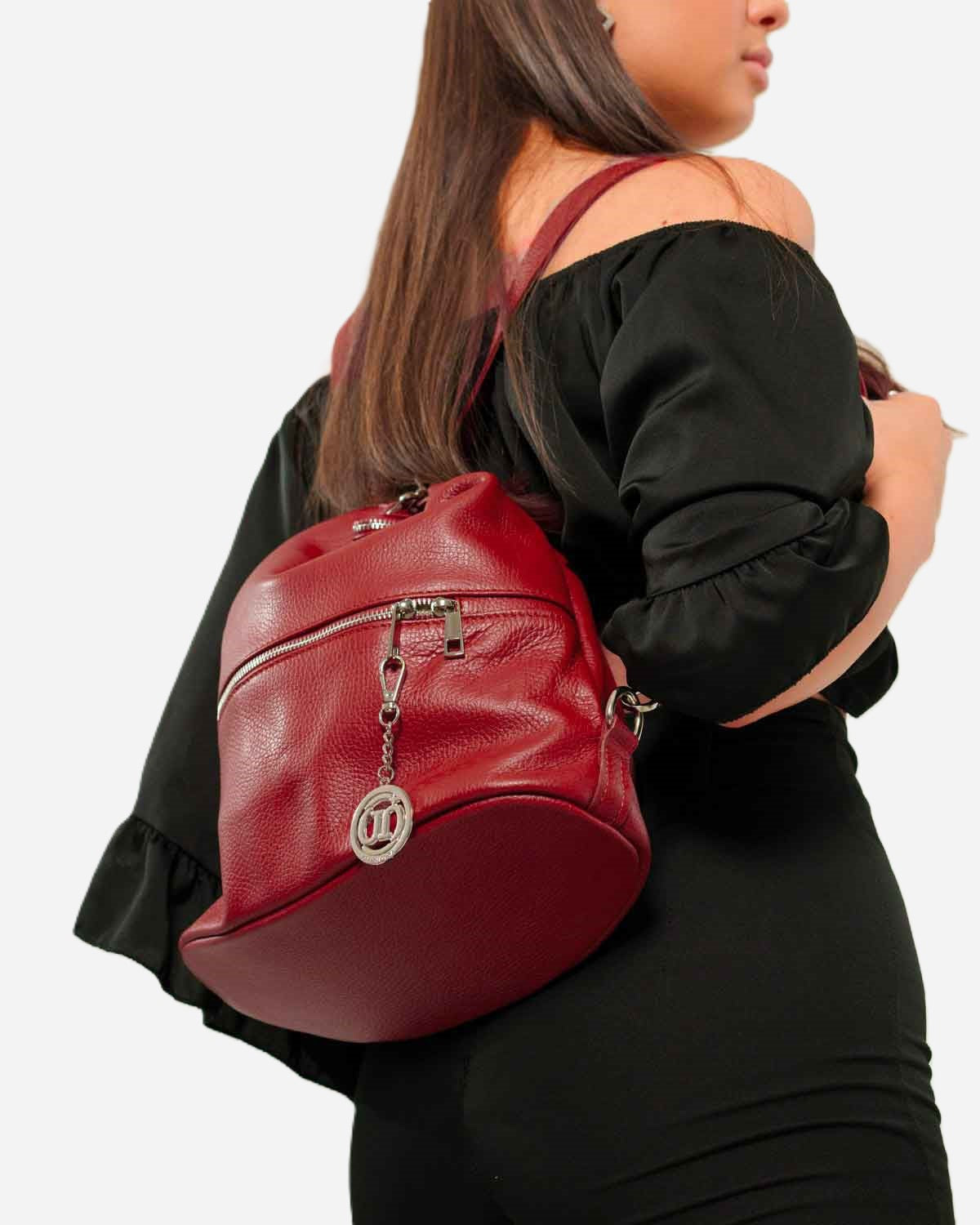 Borsa Donna MONIA in Vera Pelle Borgogna | 3 in 1 Spalla Tracolla Zaino