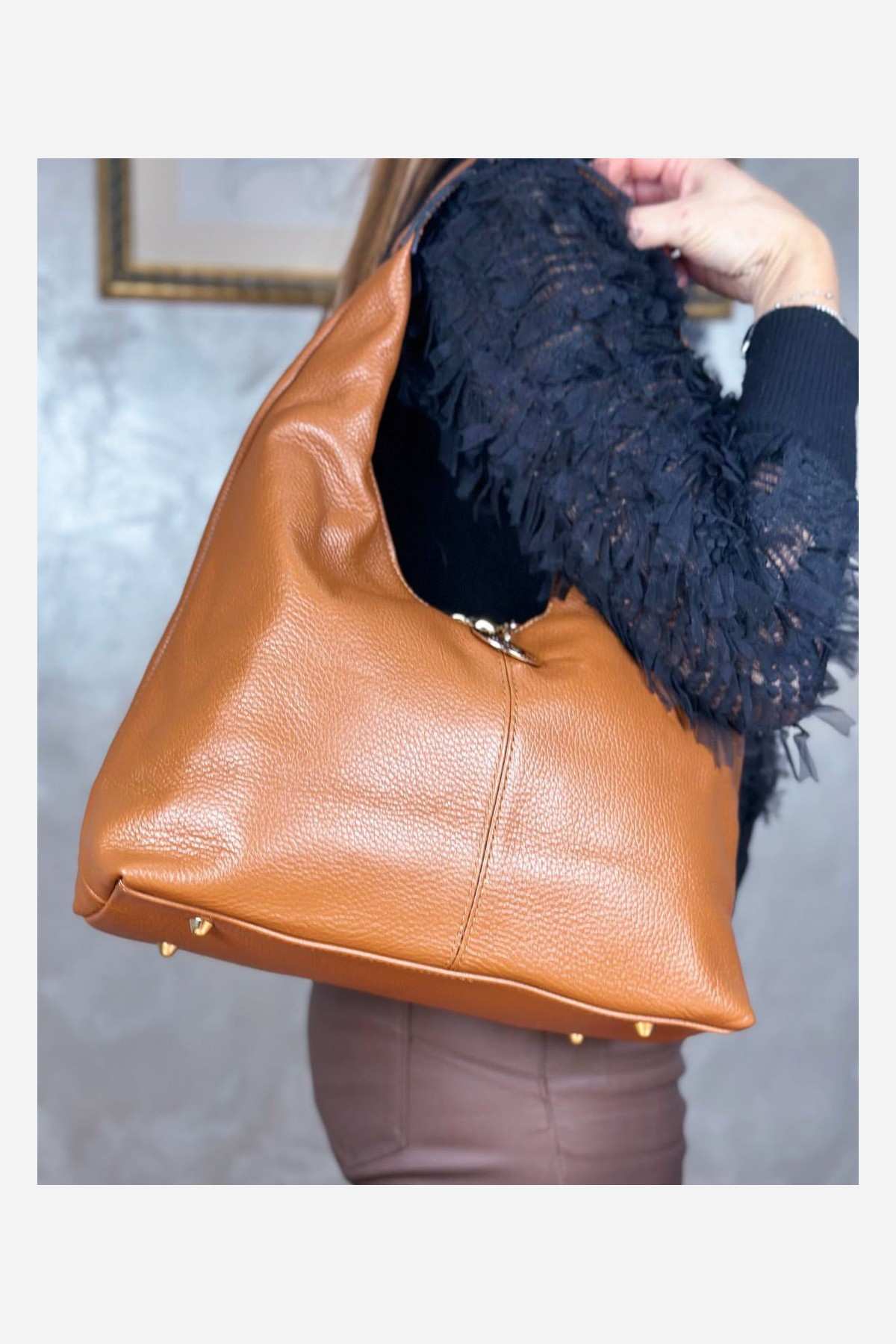 Borsa Hobo Donna LAURA in Vera Pelle Marrone | Made in Italy