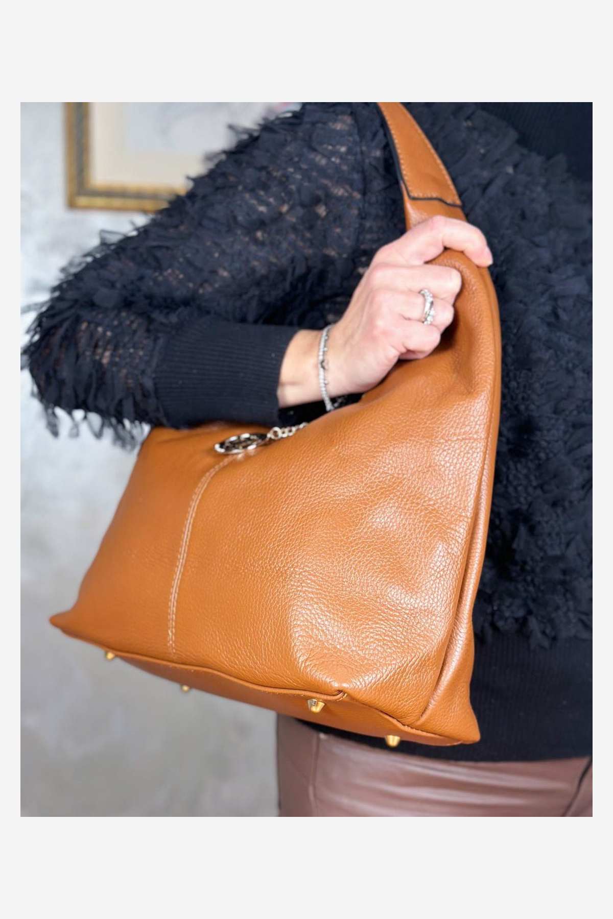 Borsa Hobo Donna LAURA in Vera Pelle Marrone | Made in Italy
