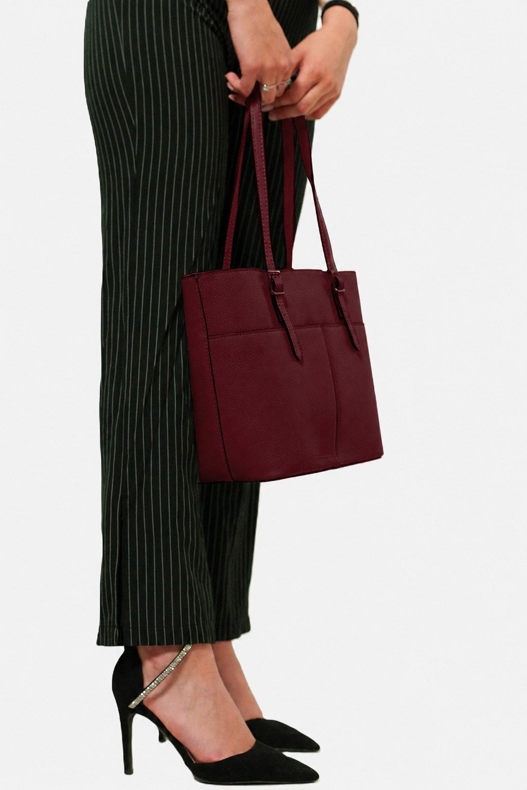 MONICA — Borsa a mano e spalla in pelle palmellato color vino | Made in Italy