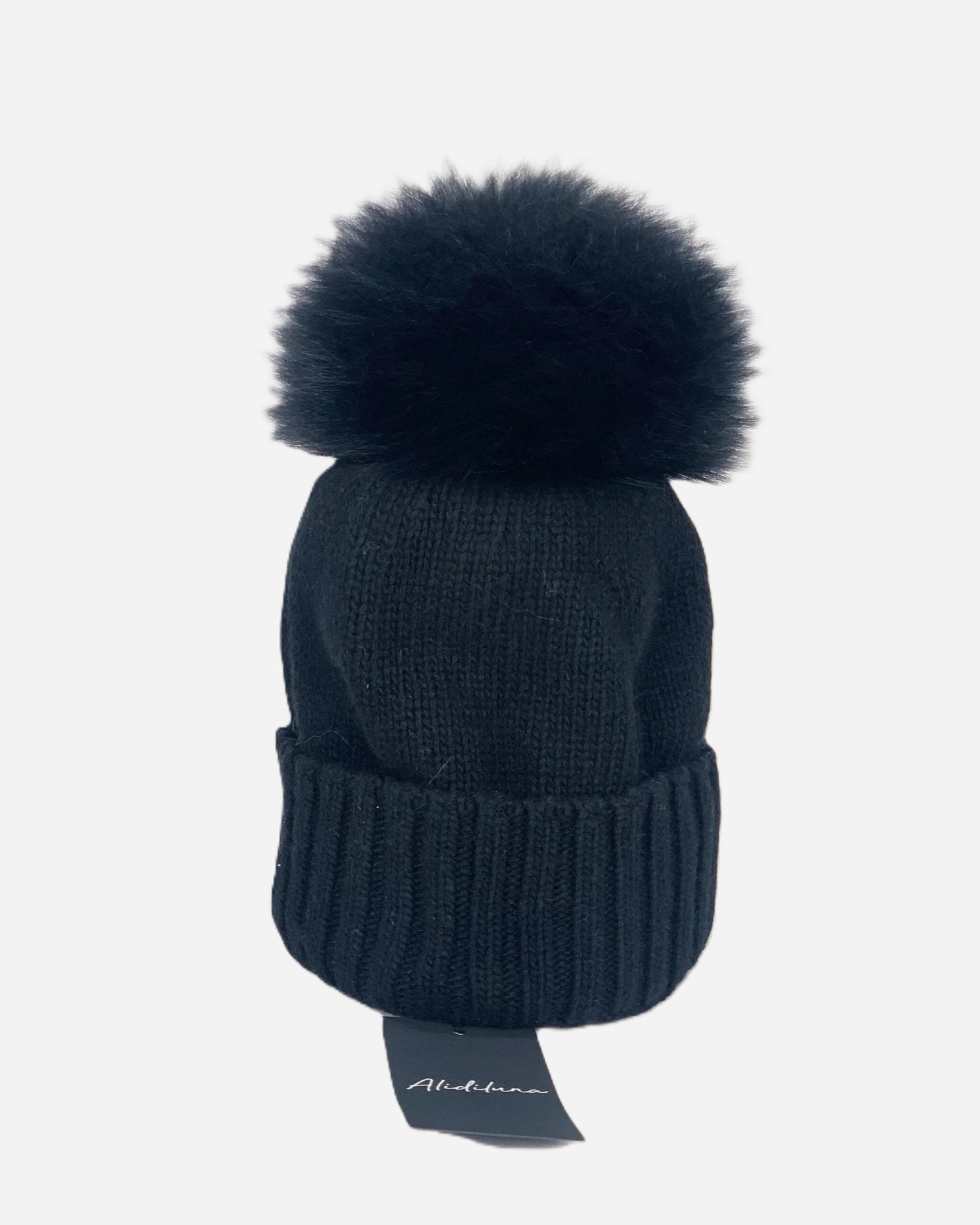 Cappello donna con pon pon di volpe nero