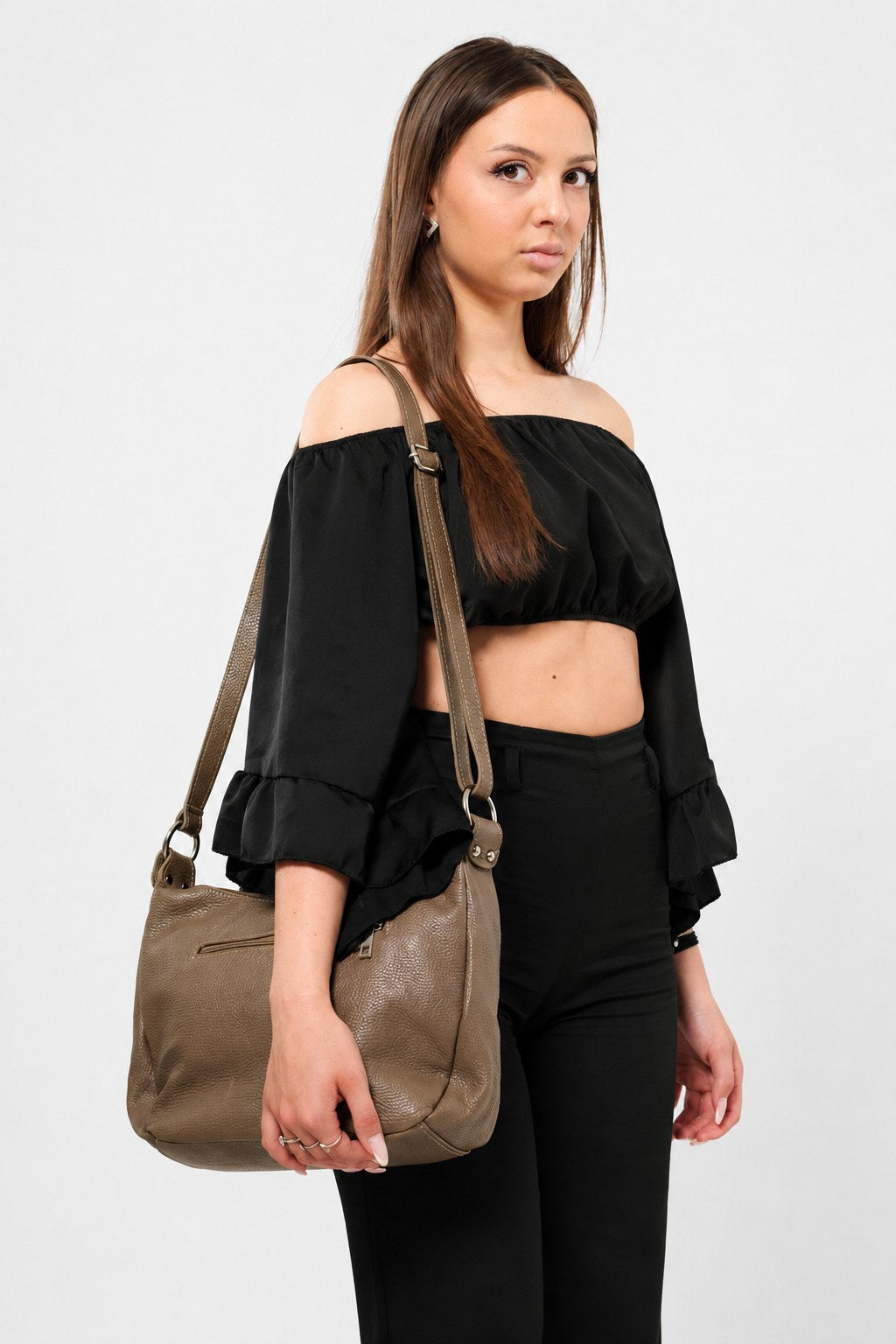 THEA — Borsa a Tracolla in Vera Pelle Fango | Made in Italy