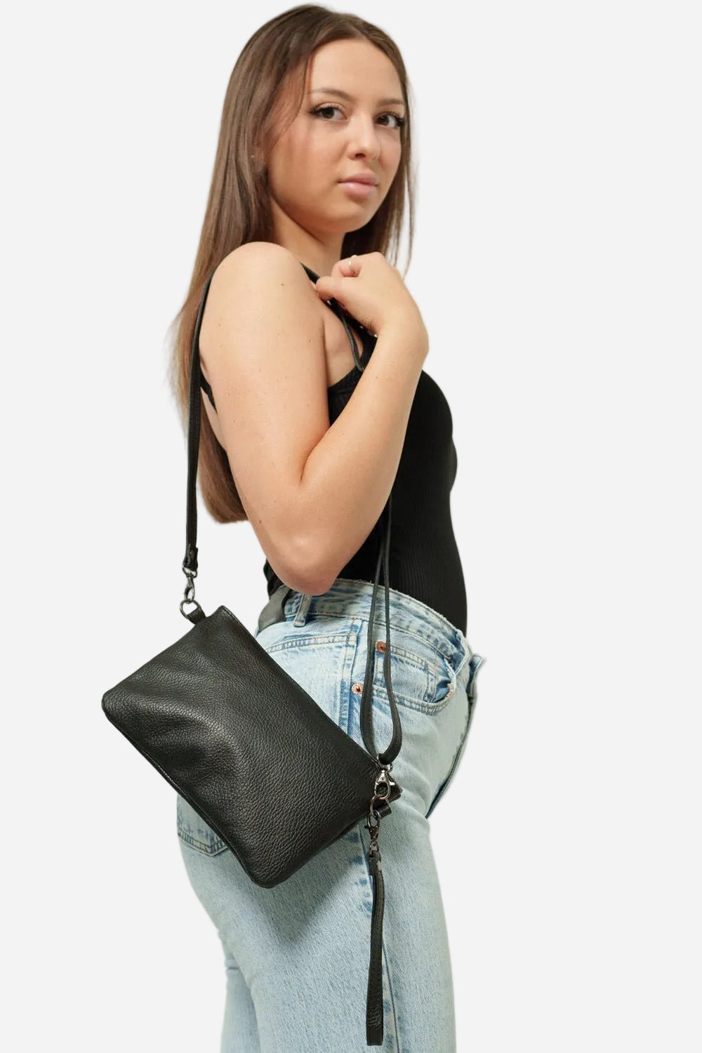 Pochette a tracolla Donna Chiara in vera pelle Nero - Alidiluna