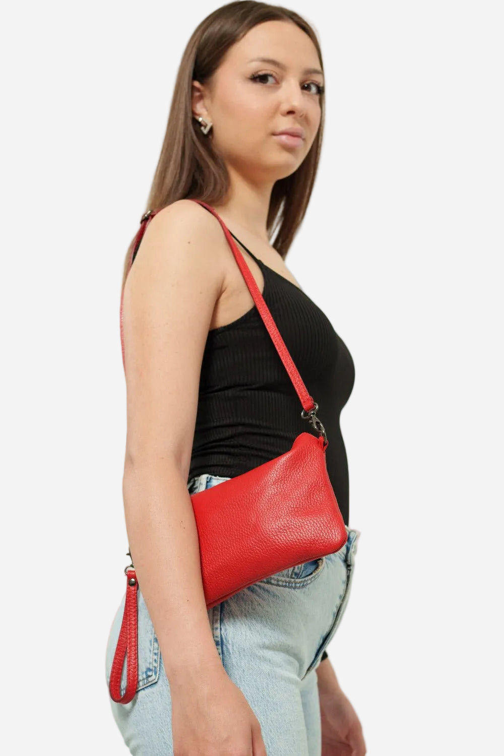 Pochette a tracolla Donna Chiara in vera pelle Rosso - Alidiluna