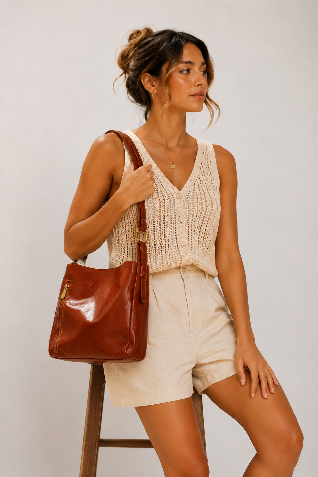 PAOLA — Borsa a spalla donna in vera pelle cognac | Made in Italy