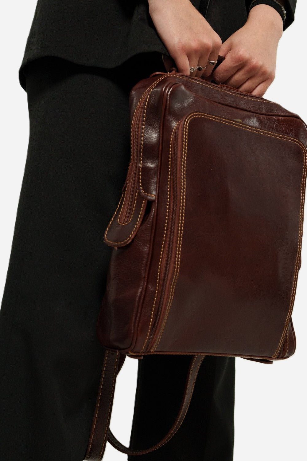 ORIONE— Zaino unisex in vero cuoio testa di moro con porta PC | Made in Italy