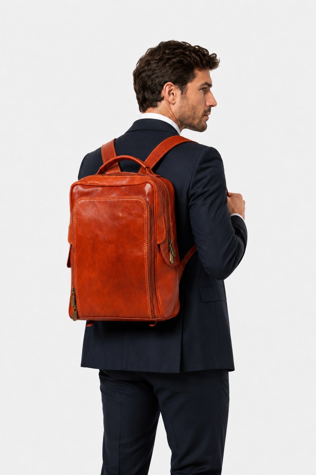 ORIONE — Zaino unisex in vero cuoio cognac con porta PC | Made in Italy