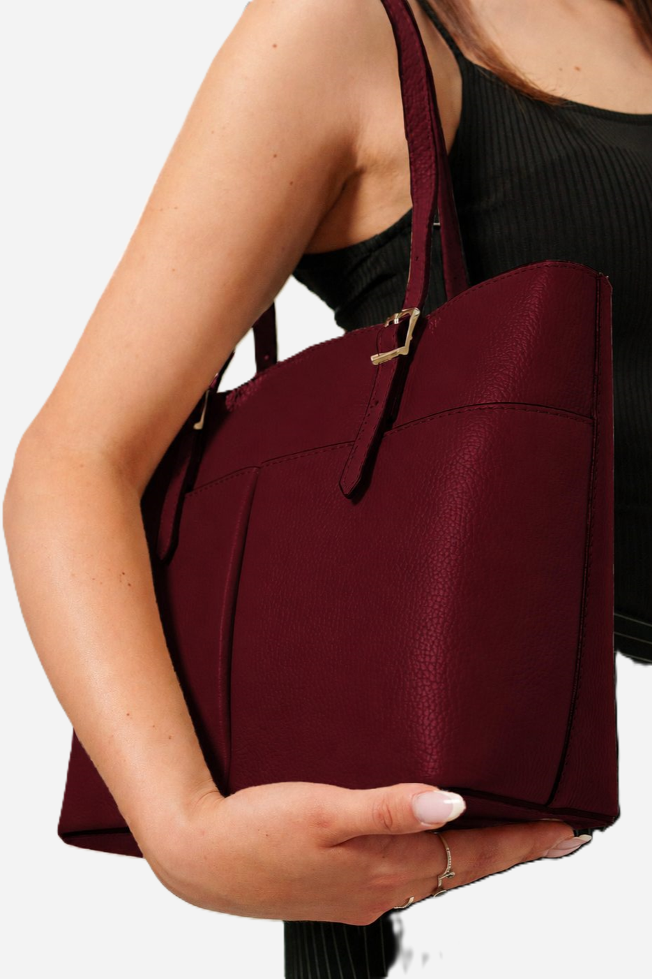 MONICA — Borsa a mano e spalla in pelle palmellato color vino | Made in Italy