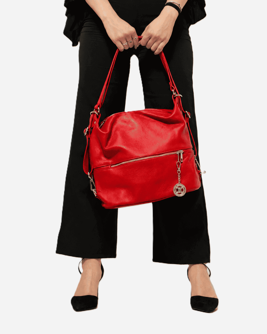 Borsa Donna MONIA in Vera Pelle Rosso | 3 in 1 Spalla Tracolla Zaino