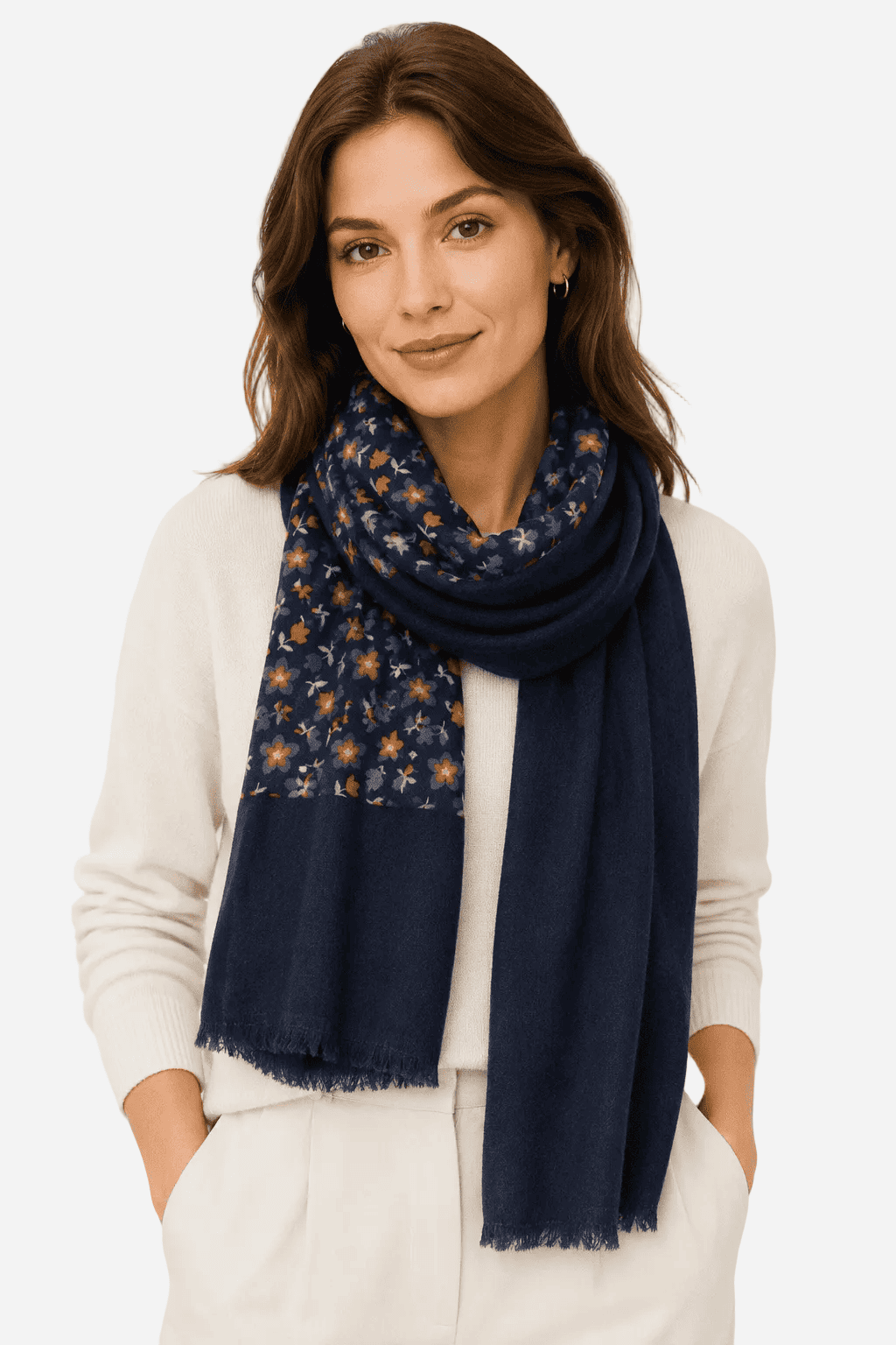 Sciarpa Foulard Pashmina Blu con Fiori Stilizzati | Acrilico, Lana, Viscosa e Modal