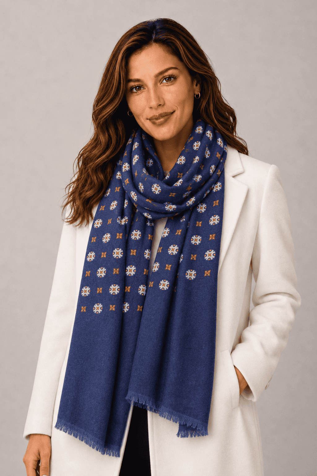 Scarf, foulard, Pashmina for Men/Women in Wool and Acrylic, Blue with geometric patterns