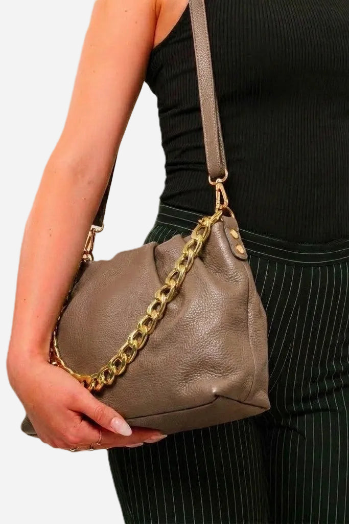 Borsa Donna Lauretana Vera Pelle Fango | Catena Dorata | Made in Italy