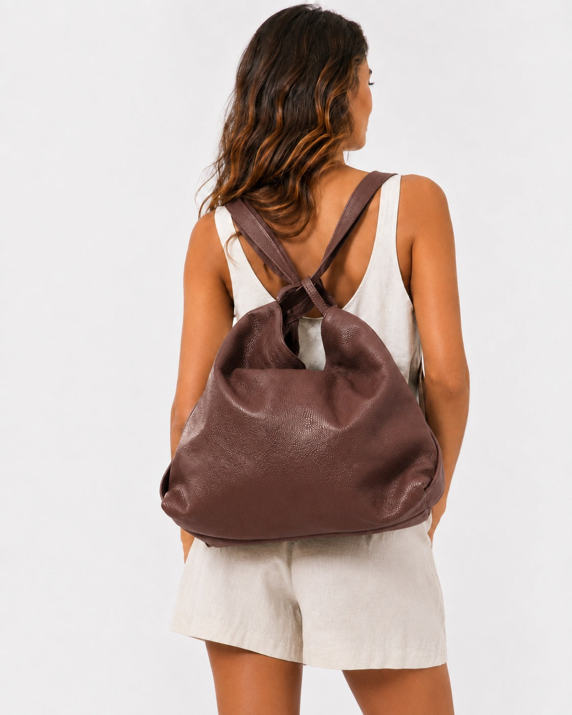 Borsa a Spalla Zaino Donna Francesca in Vera Pelle Marrone | Made in Italy