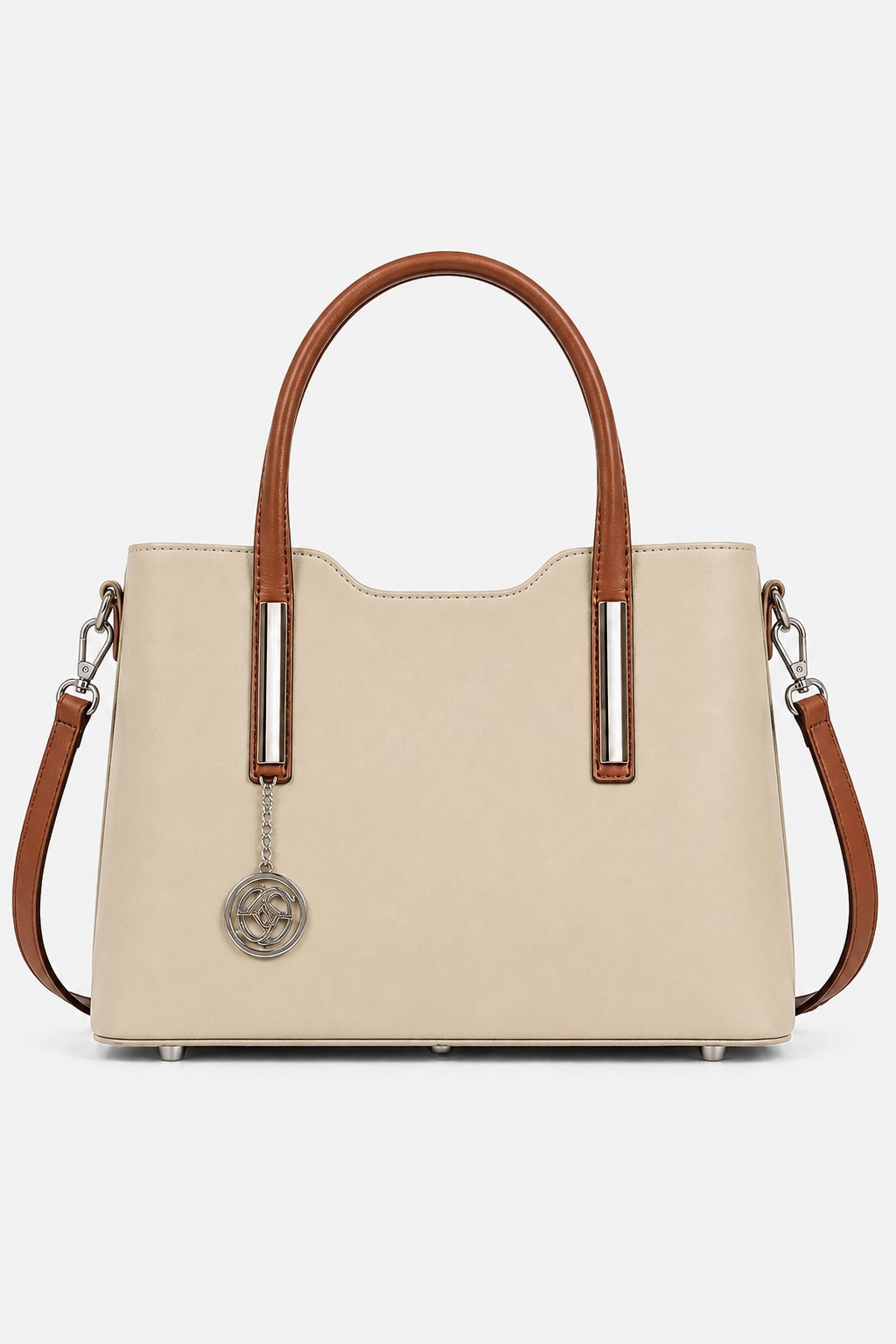 Borsa a mano donna ADELE in vera pelle beige  manici cognac
