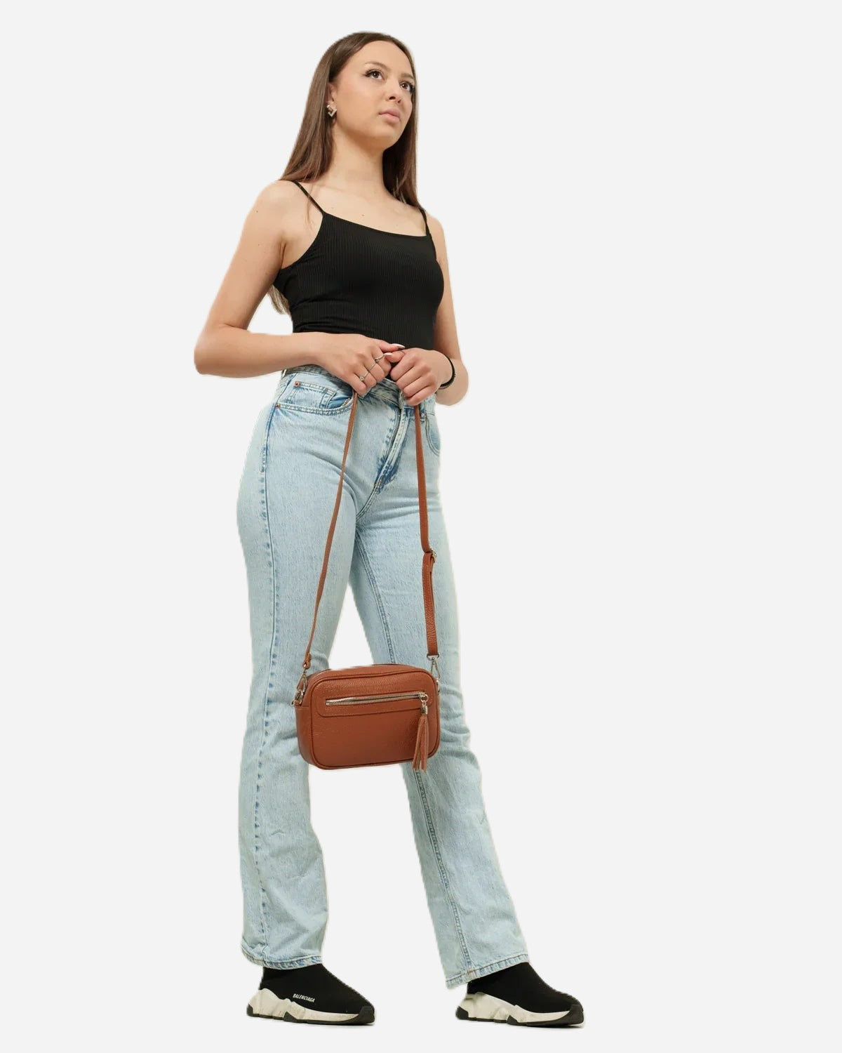 Borsa a Spalla Donna Alessia in Vera Pelle Cognac | Made in Italy