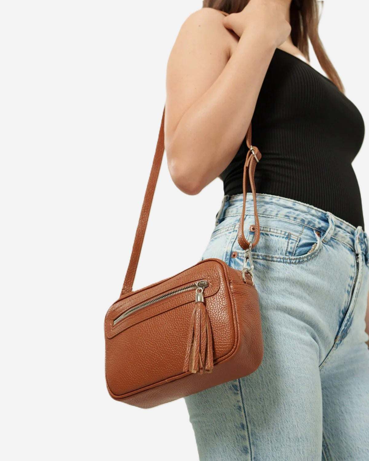 Borsa a Spalla Donna Alessia in Vera Pelle Cognac | Made in Italy