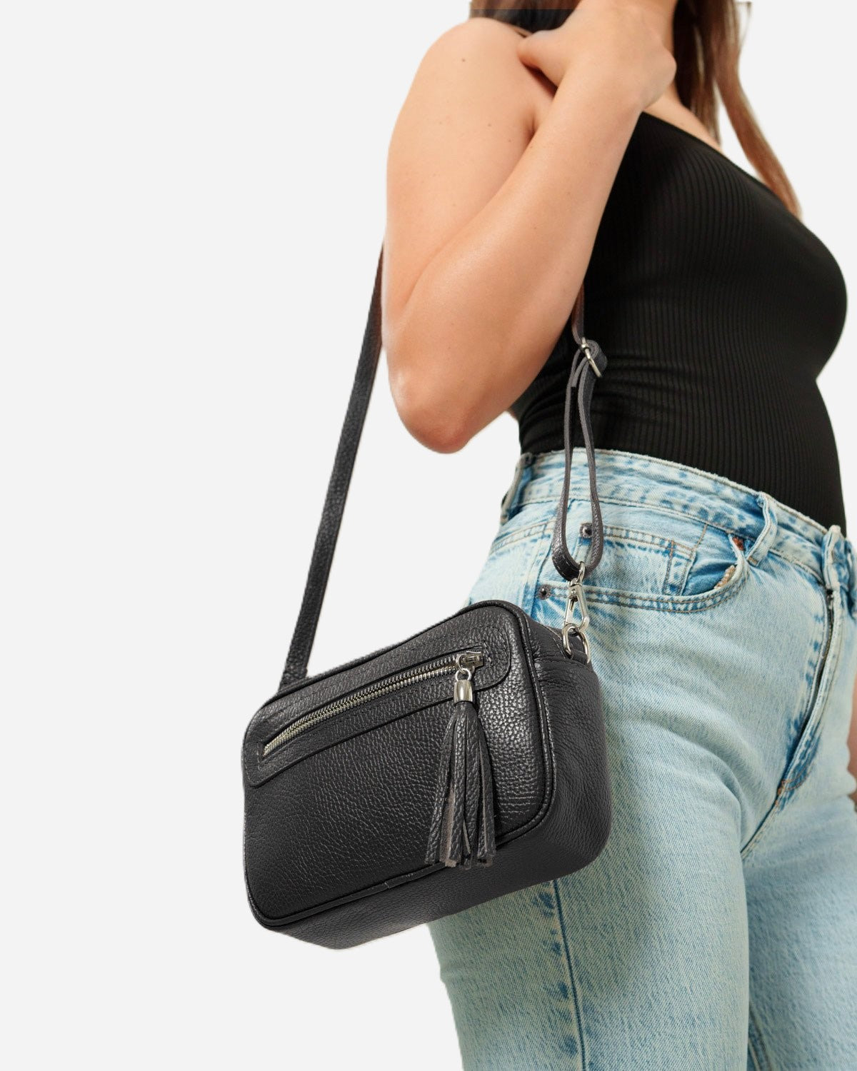 Borsa a Spalla Donna Alessia in Vera Pelle Nera | Made in Italy