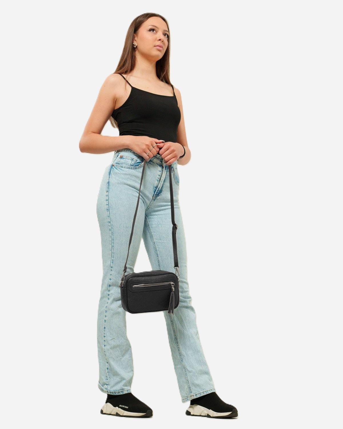 Borsa a Spalla Donna Alessia in Vera Pelle Nera | Made in Italy