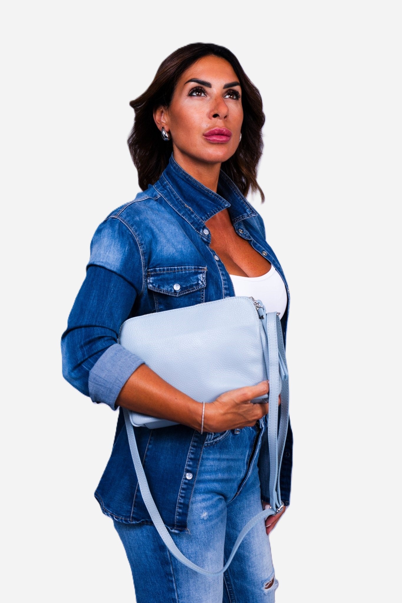 EDVIGE — Borsa a spalla in vera pelle celeste | Made in Italy