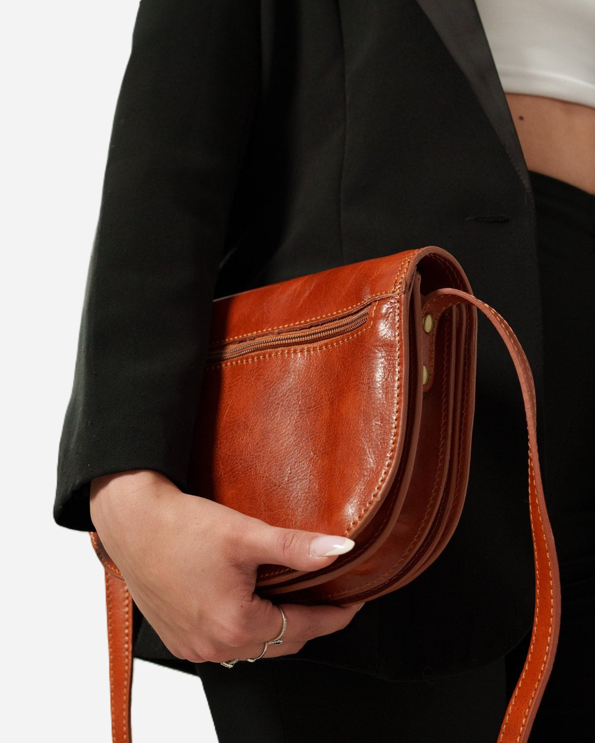 Borsa Tracolla Elena Vera Pelle Vacchetta Cognac