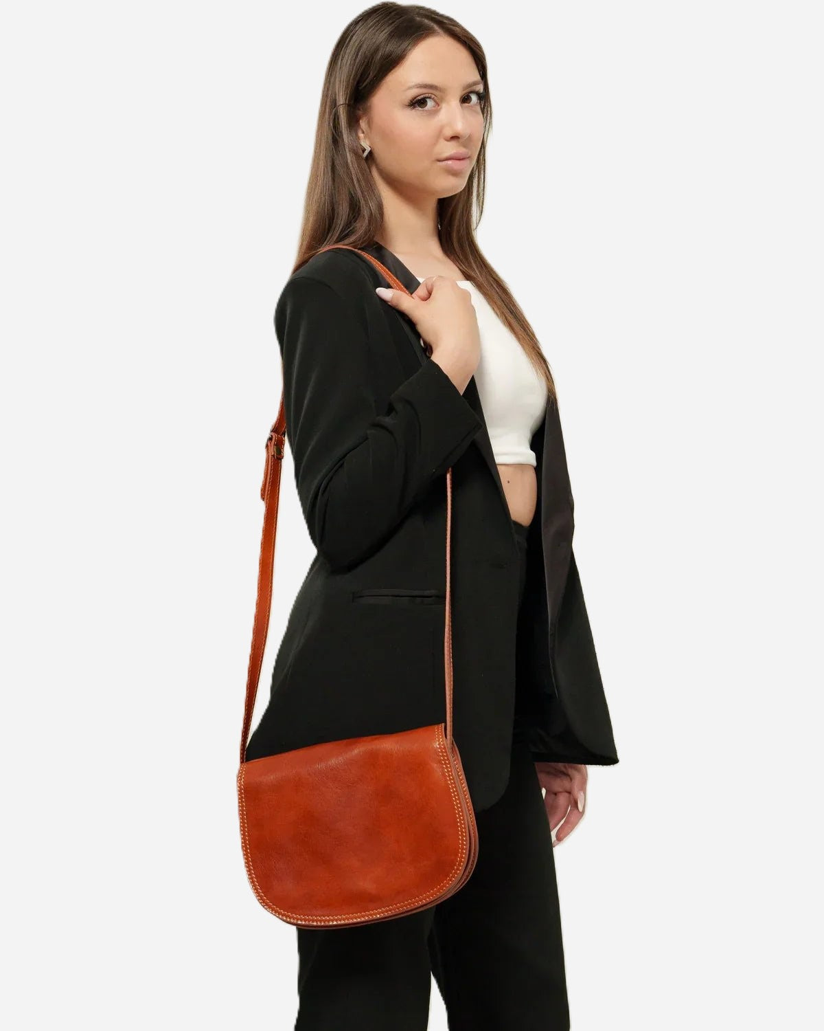 Borsa Tracolla Elena Vera Pelle Vacchetta Cognac