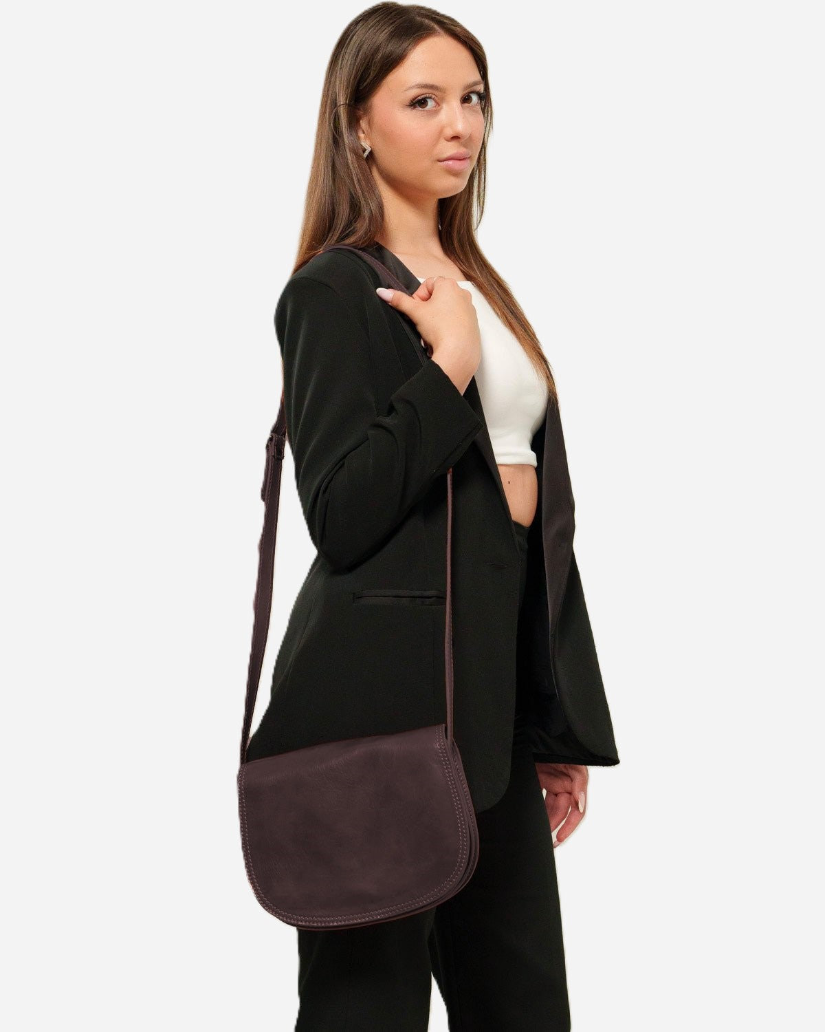 Borsa Tracolla Elena Vera Pelle Vacchetta Marrone Scuro