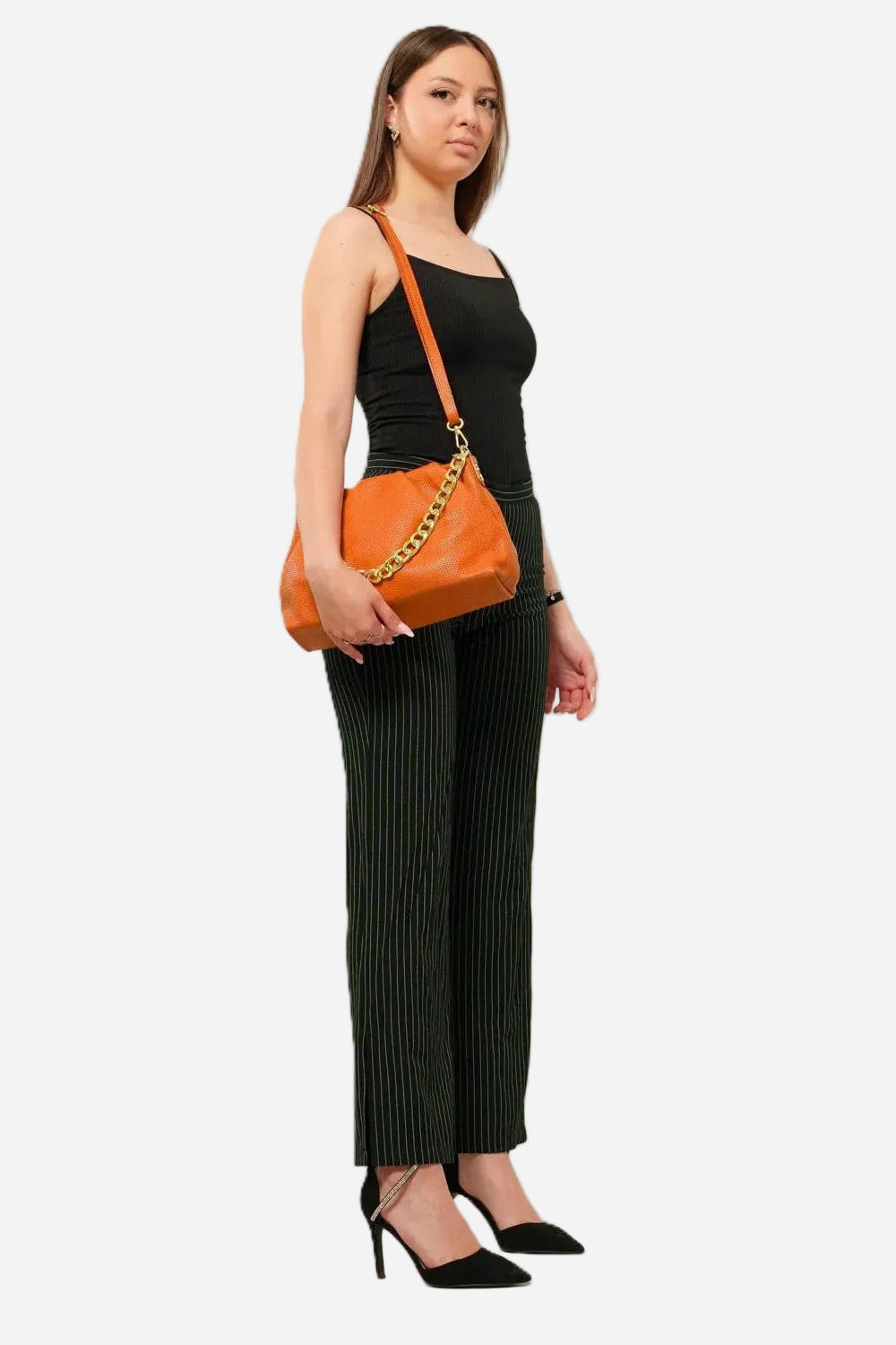 Borsa Donna Lauretana Vera Pelle Cognac | Catena Dorata | Made in Italy
