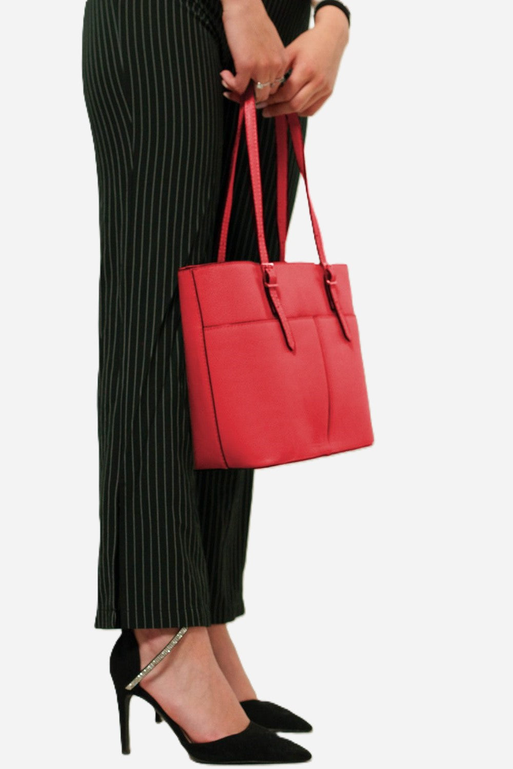 MONICA — Borsa a mano e spalla in pelle palmellato rossa | Made in Italy