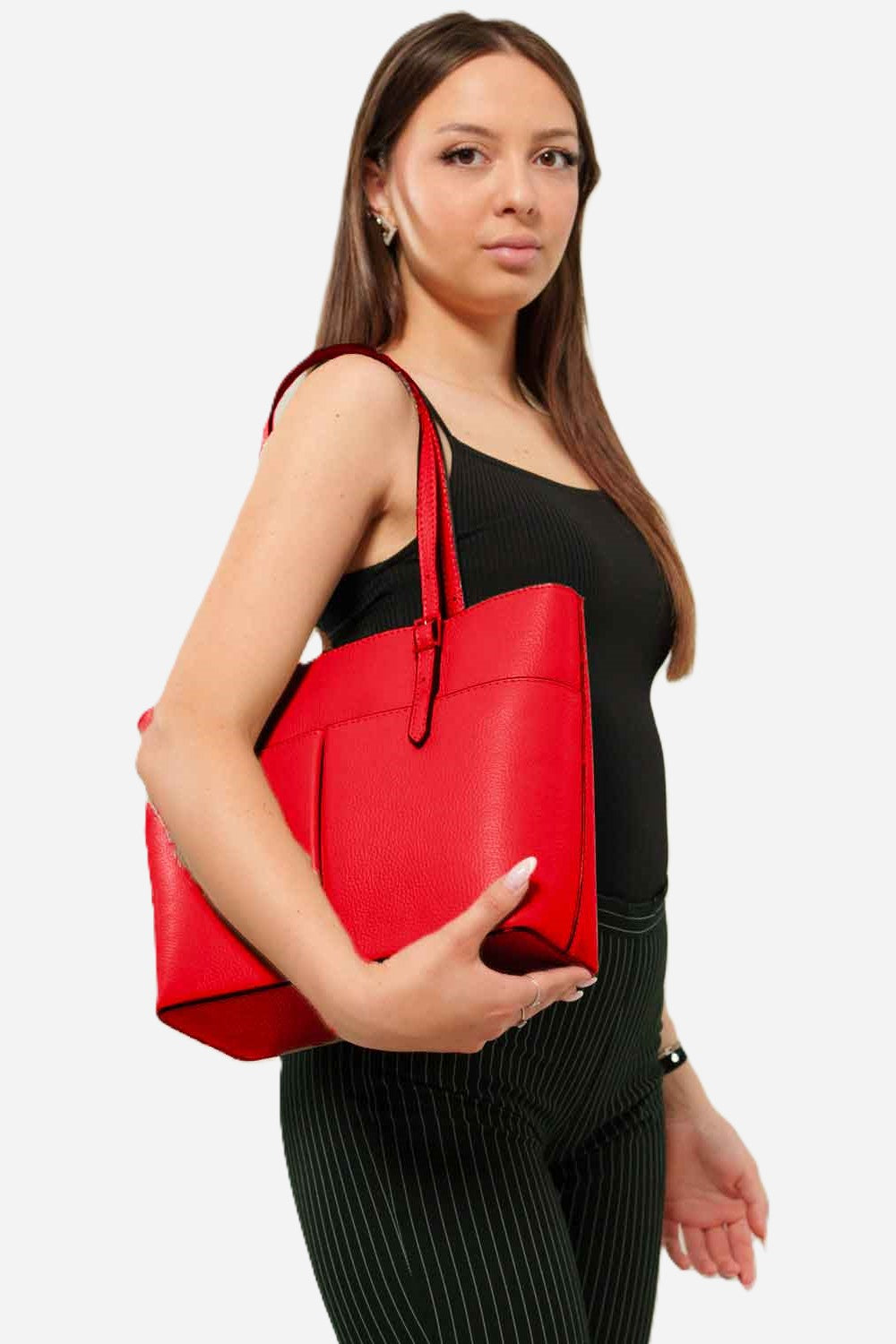 Monica Women's Bag in Genuine Red Leather, Elegant