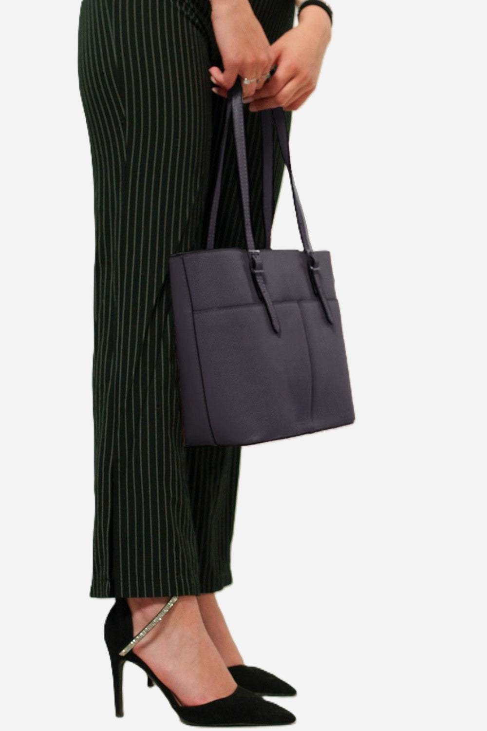 MONICA — Borsa a mano e spalla in pelle palmellato nera | Made in Italy