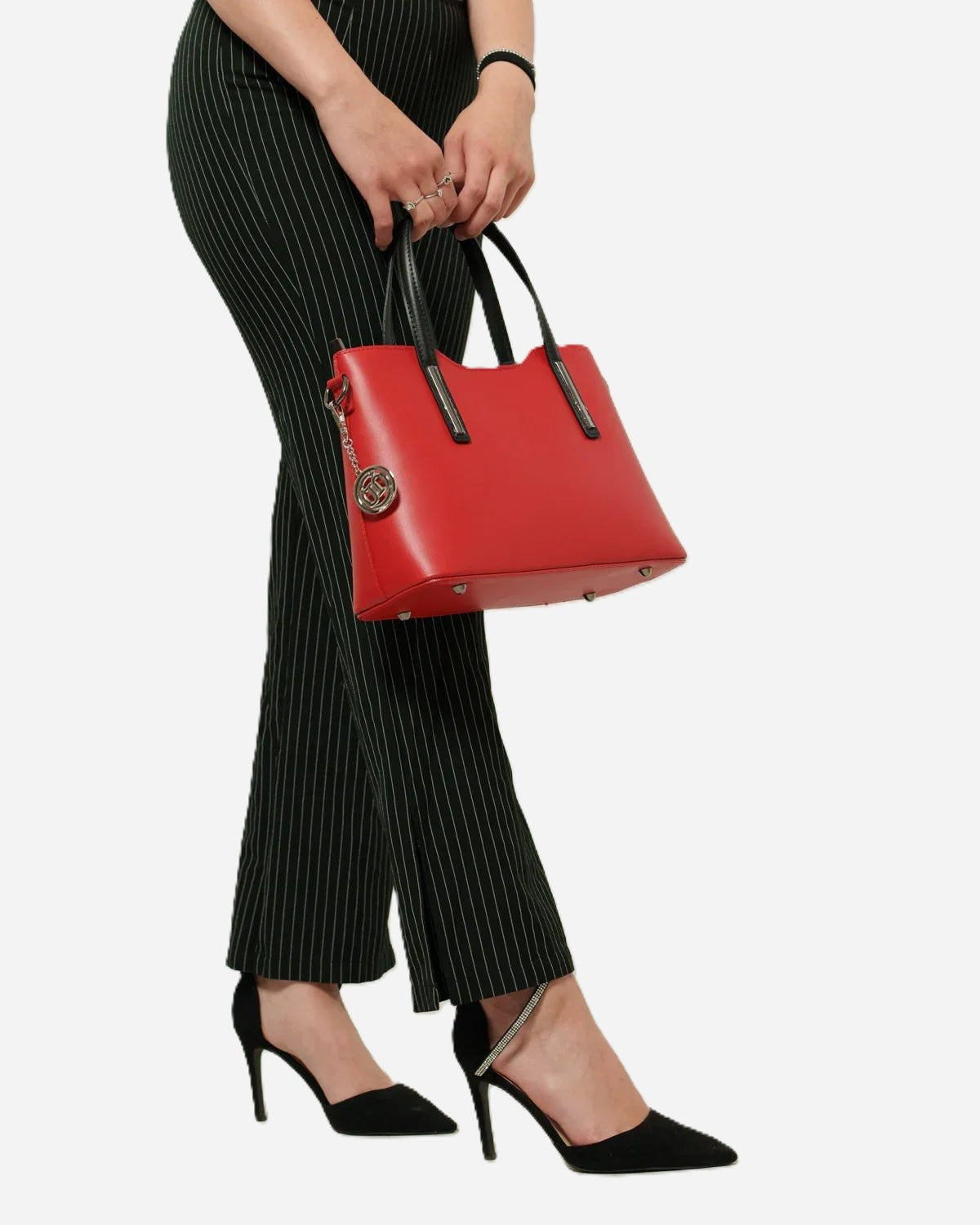 Borsa donna ADELE in vera pelle rosso manici nero