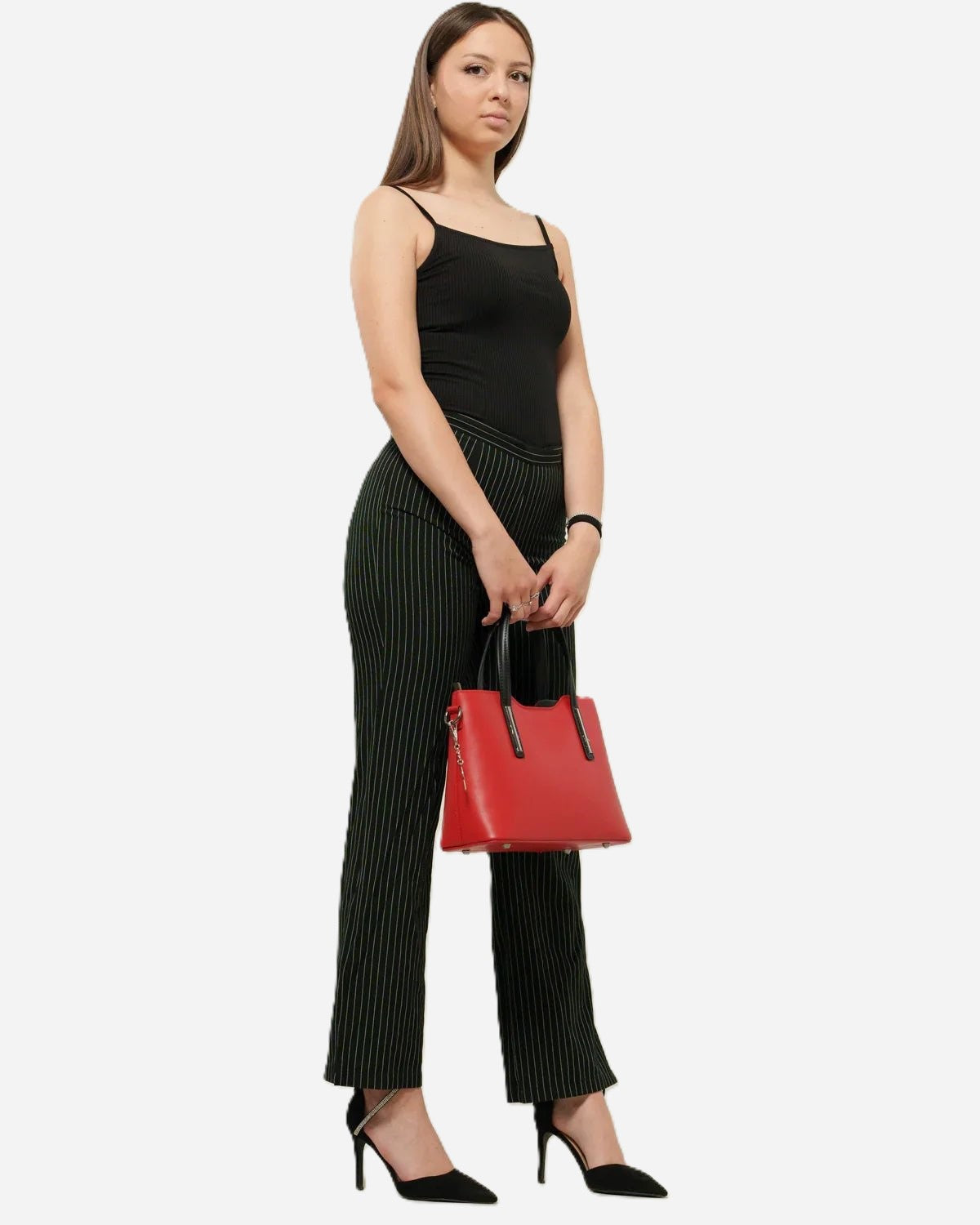 Borsa donna ADELE in vera pelle rosso manici nero