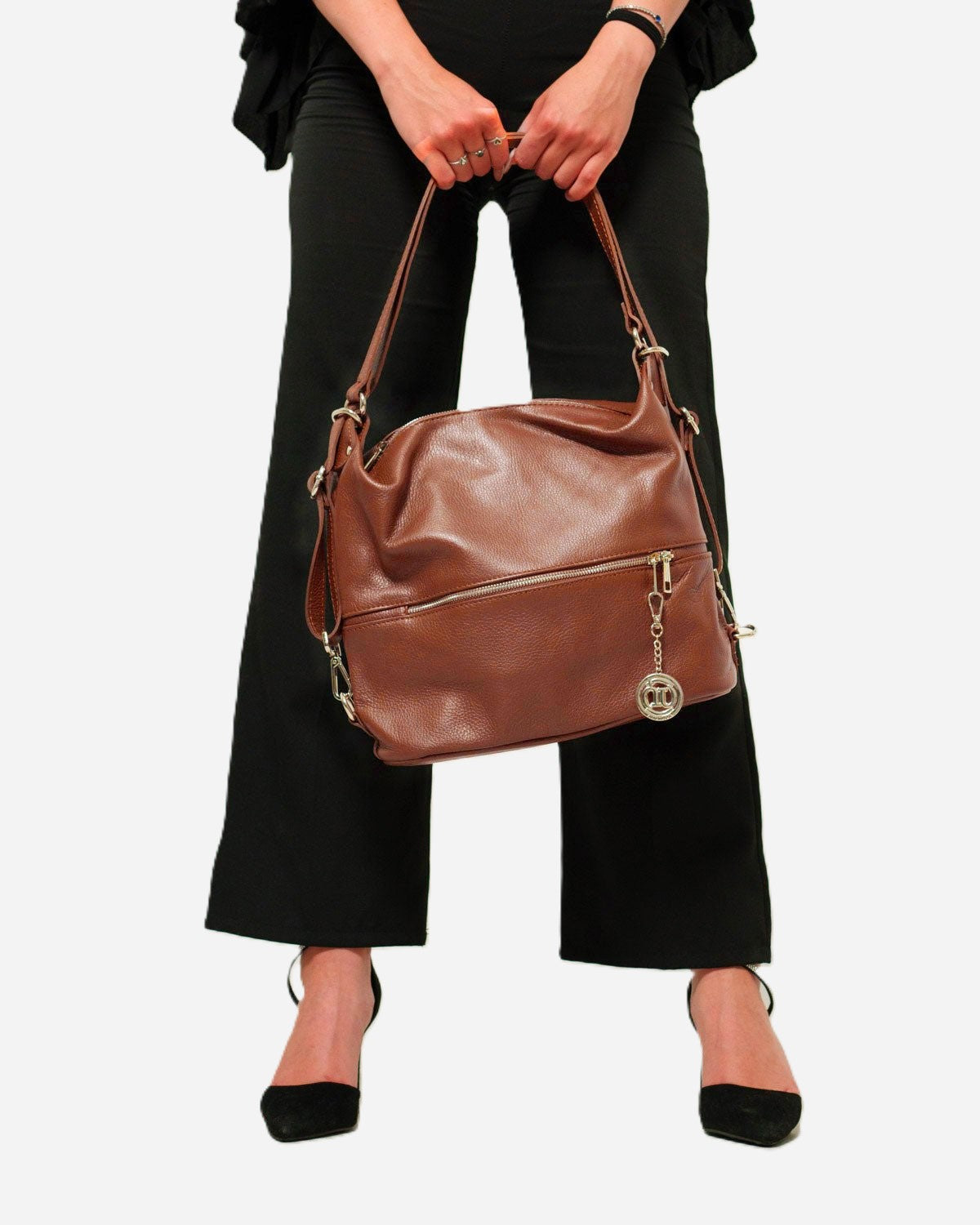 Borsa Donna MONIA in Vera Pelle Marrone | 3 in 1 Spalla Tracolla Zaino